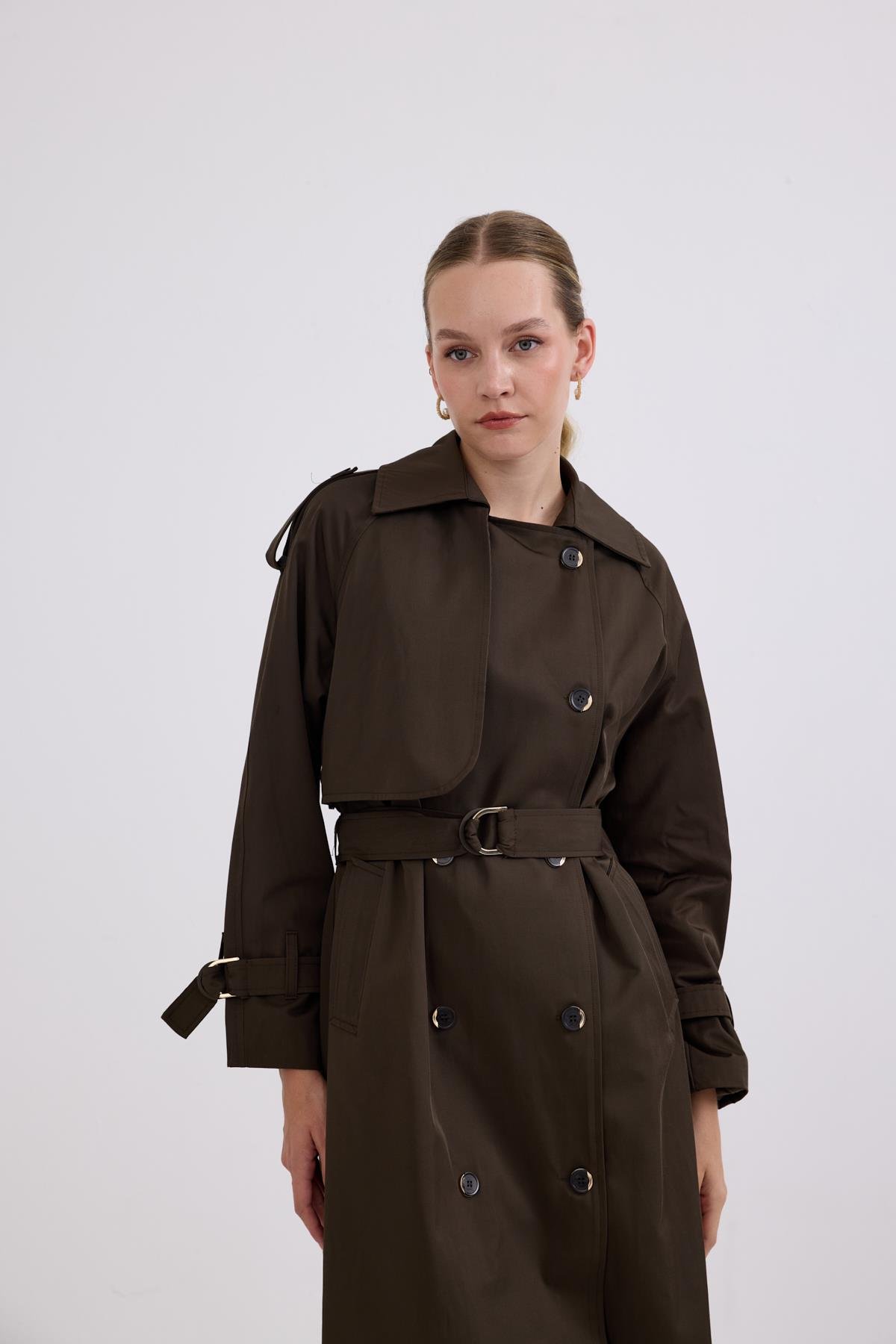 Dream Düğmeli Gold Kemerli Trençkot HAKİ