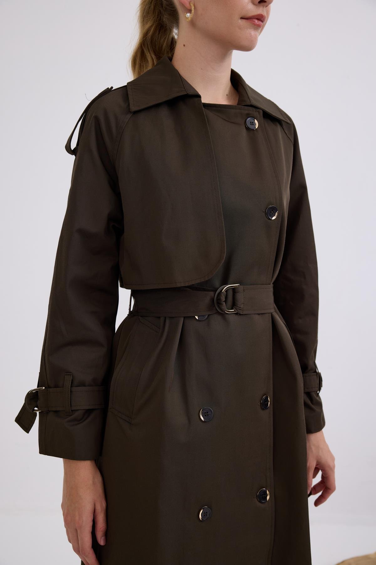 Dream Düğmeli Gold Kemerli Trençkot HAKİ