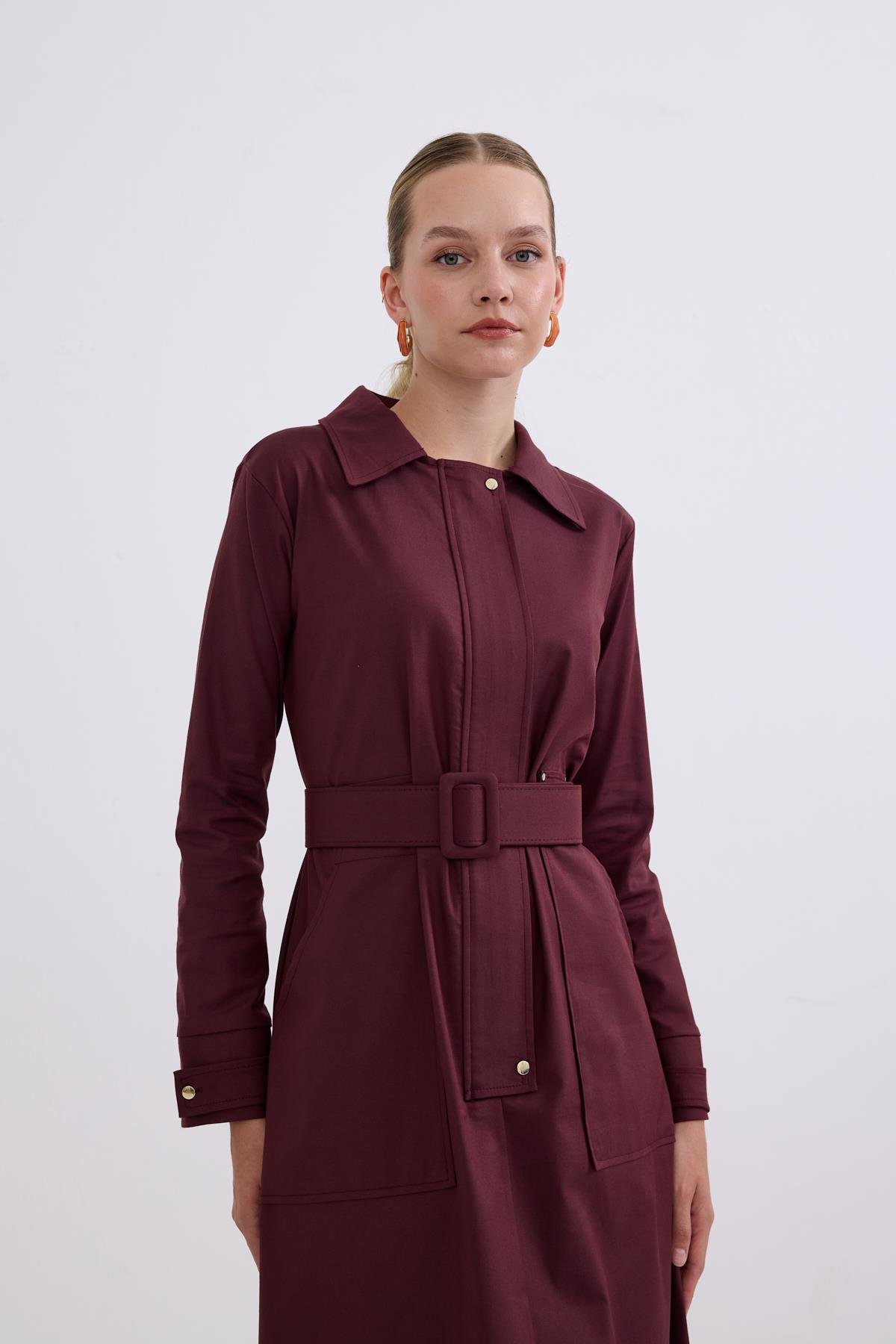 Ketty Fermuarlı Kemerli Elbise MÜRDÜM