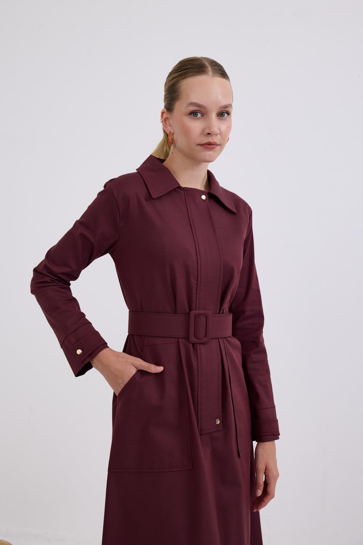 Ketty Fermuarlı Kemerli Elbise MÜRDÜM