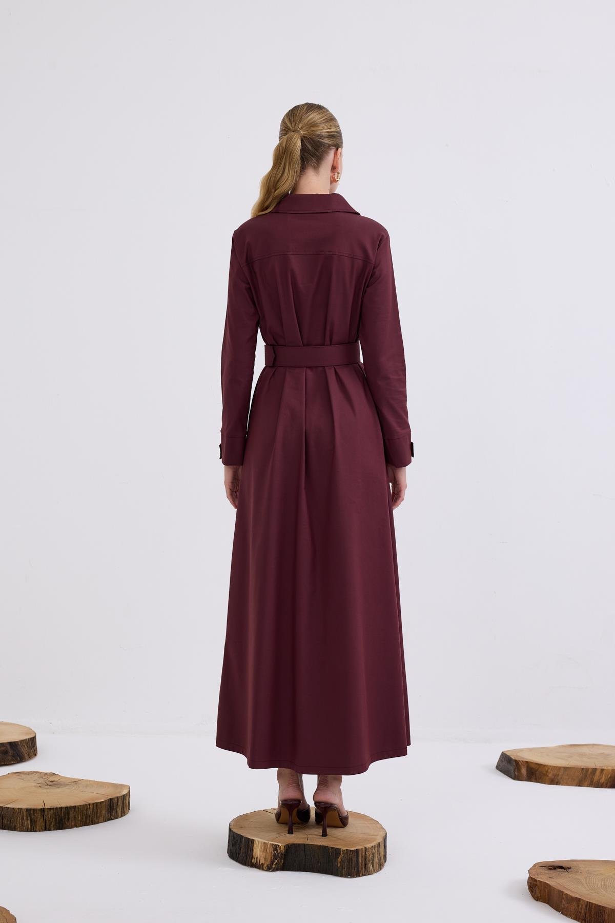 Ketty Fermuarlı Kemerli Elbise MÜRDÜM