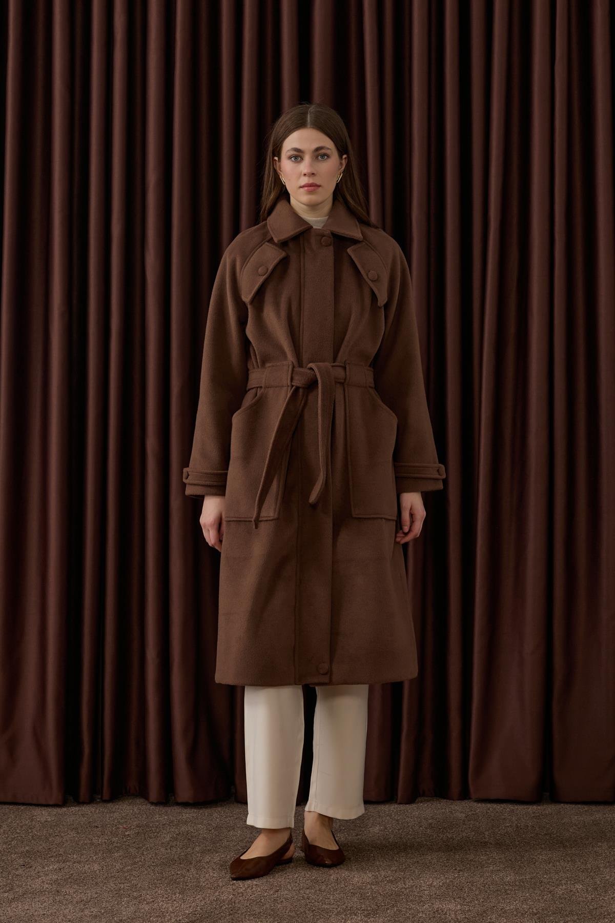 Lona Fermuarlı Büyük Cepli Kaban KAHVERENGİ