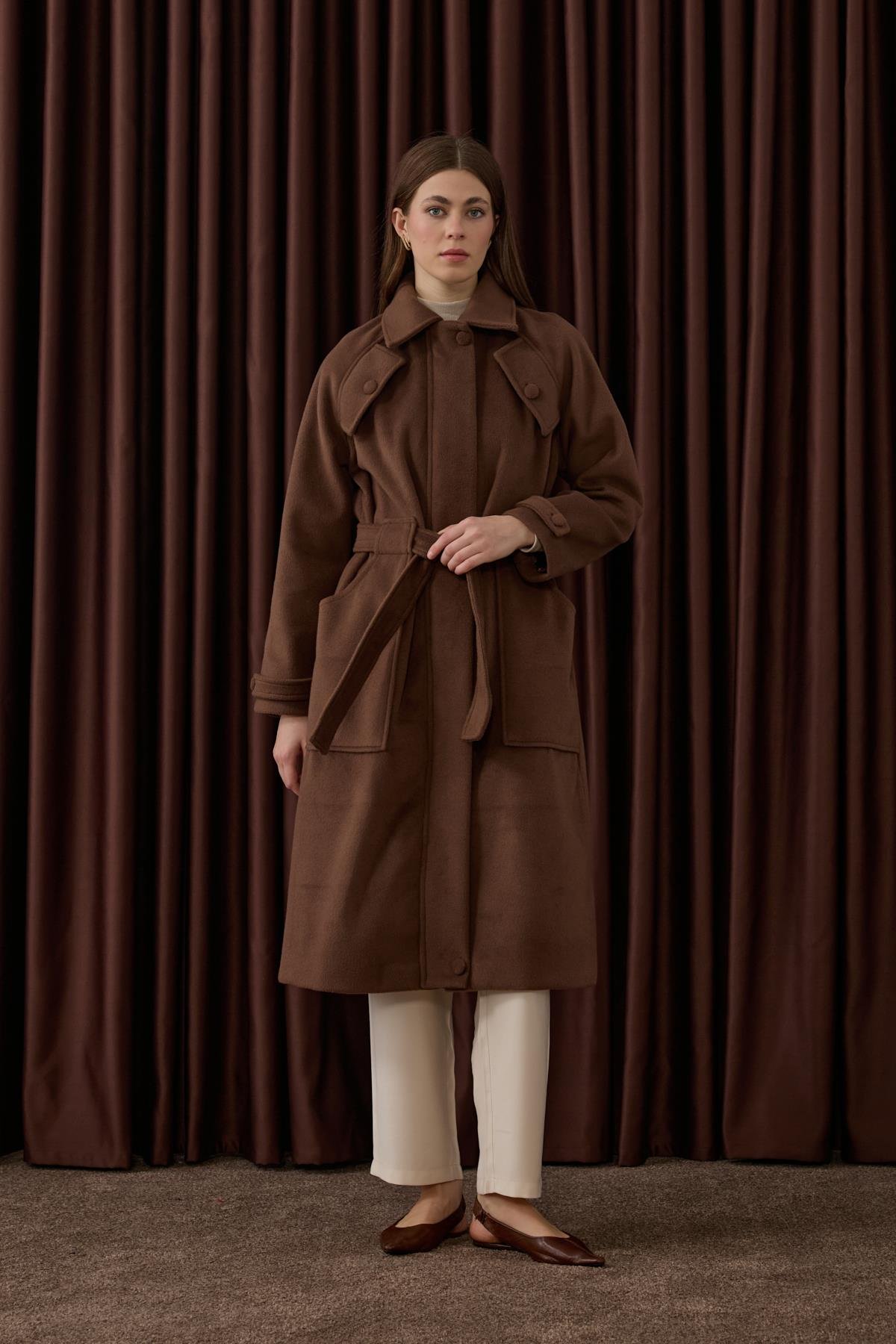 Lona Fermuarlı Büyük Cepli Kaban KAHVERENGİ