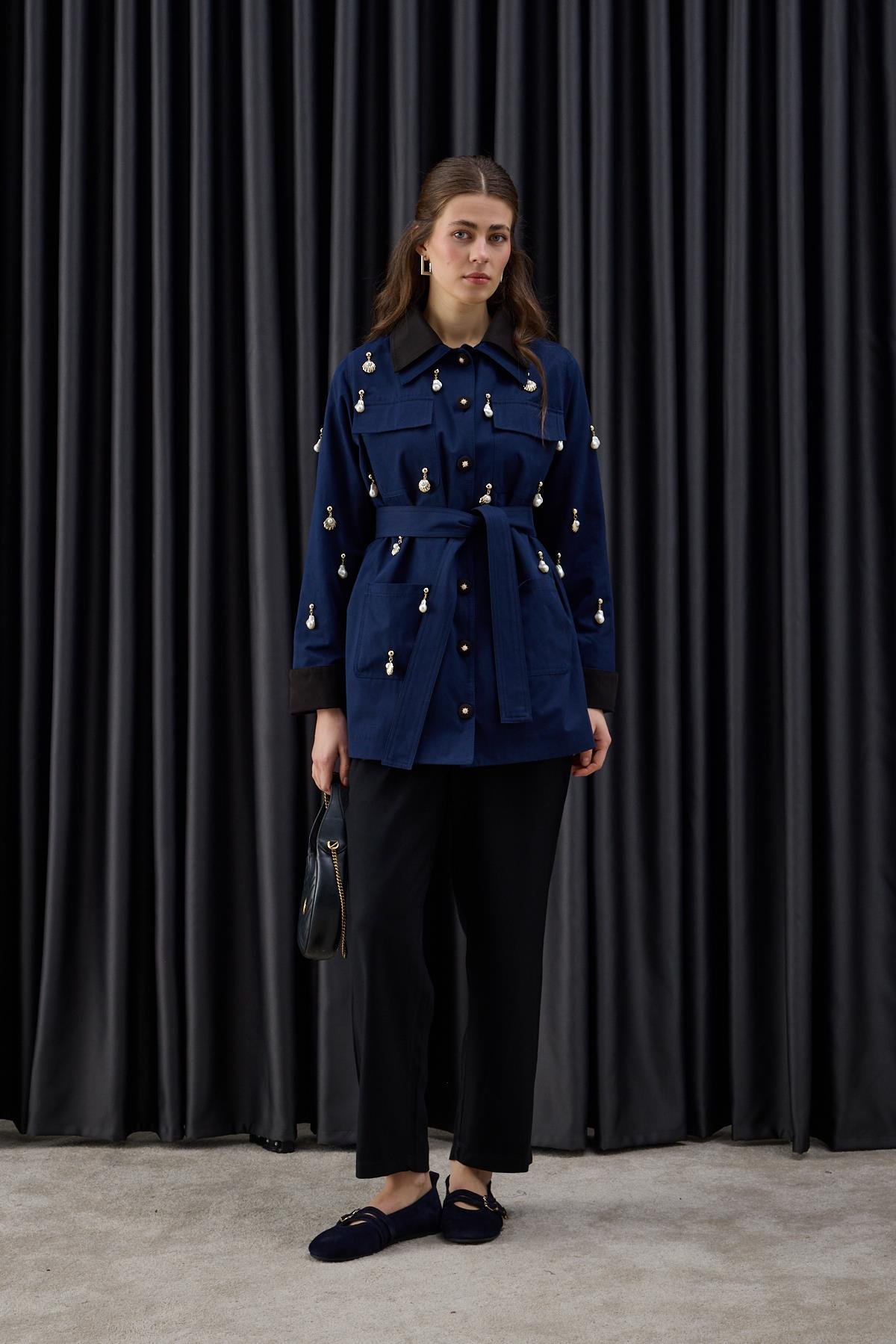 Parka Düğmeli Özel Aksesuarlı Parka LACİVERT