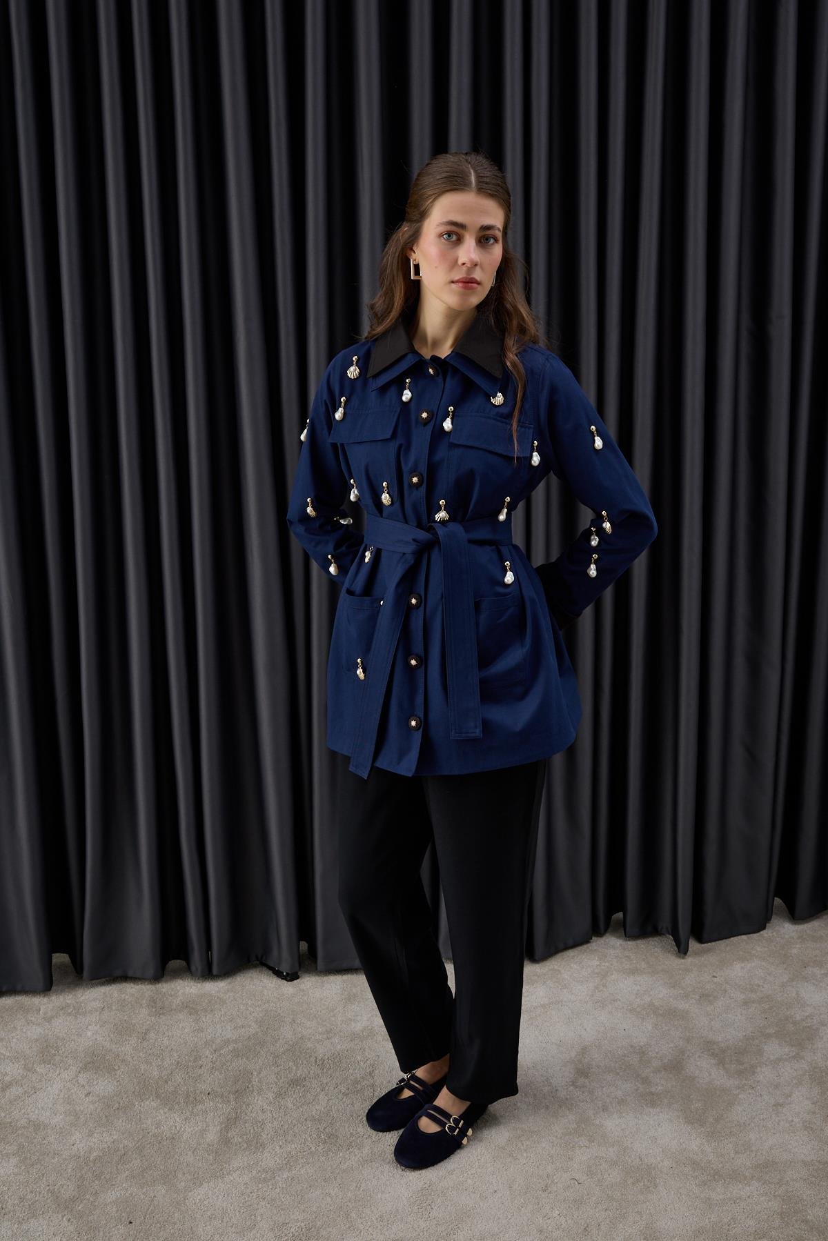 Parka Düğmeli Özel Aksesuarlı Parka LACİVERT