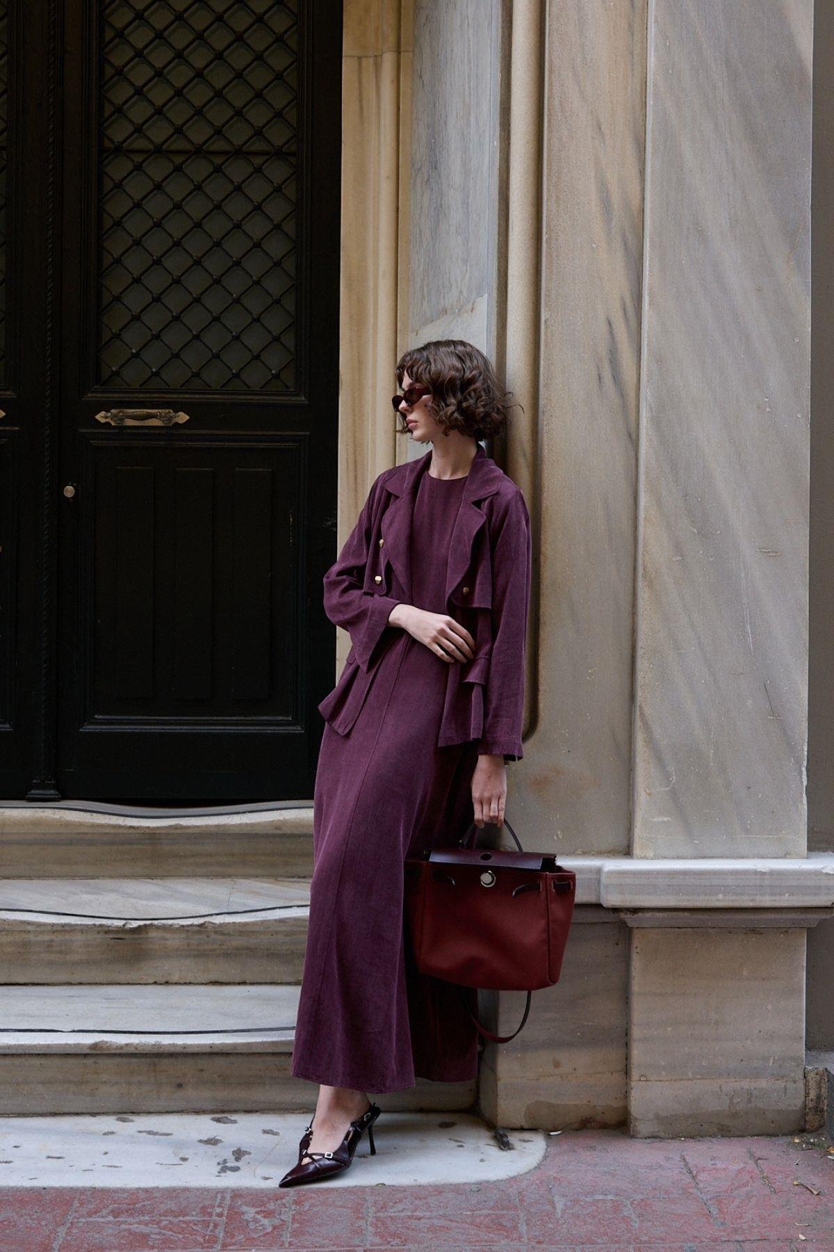 Riva Özel Çıtçıtlı İçlik Elbiseli Takım MÜRDÜM