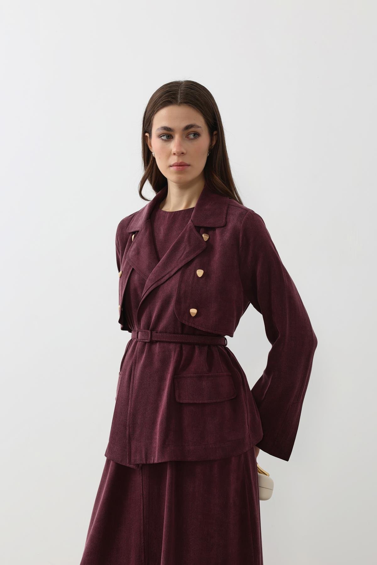 Riva Özel Çıtçıtlı İçlik Elbiseli Takım MÜRDÜM