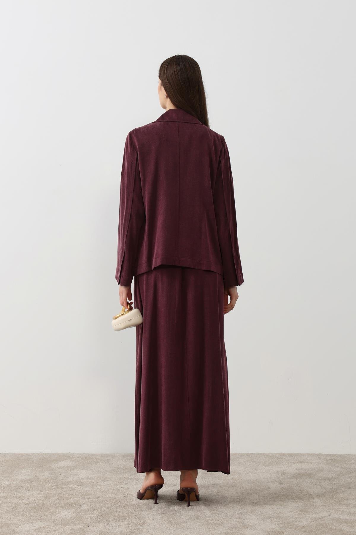 Riva Özel Çıtçıtlı İçlik Elbiseli Takım MÜRDÜM