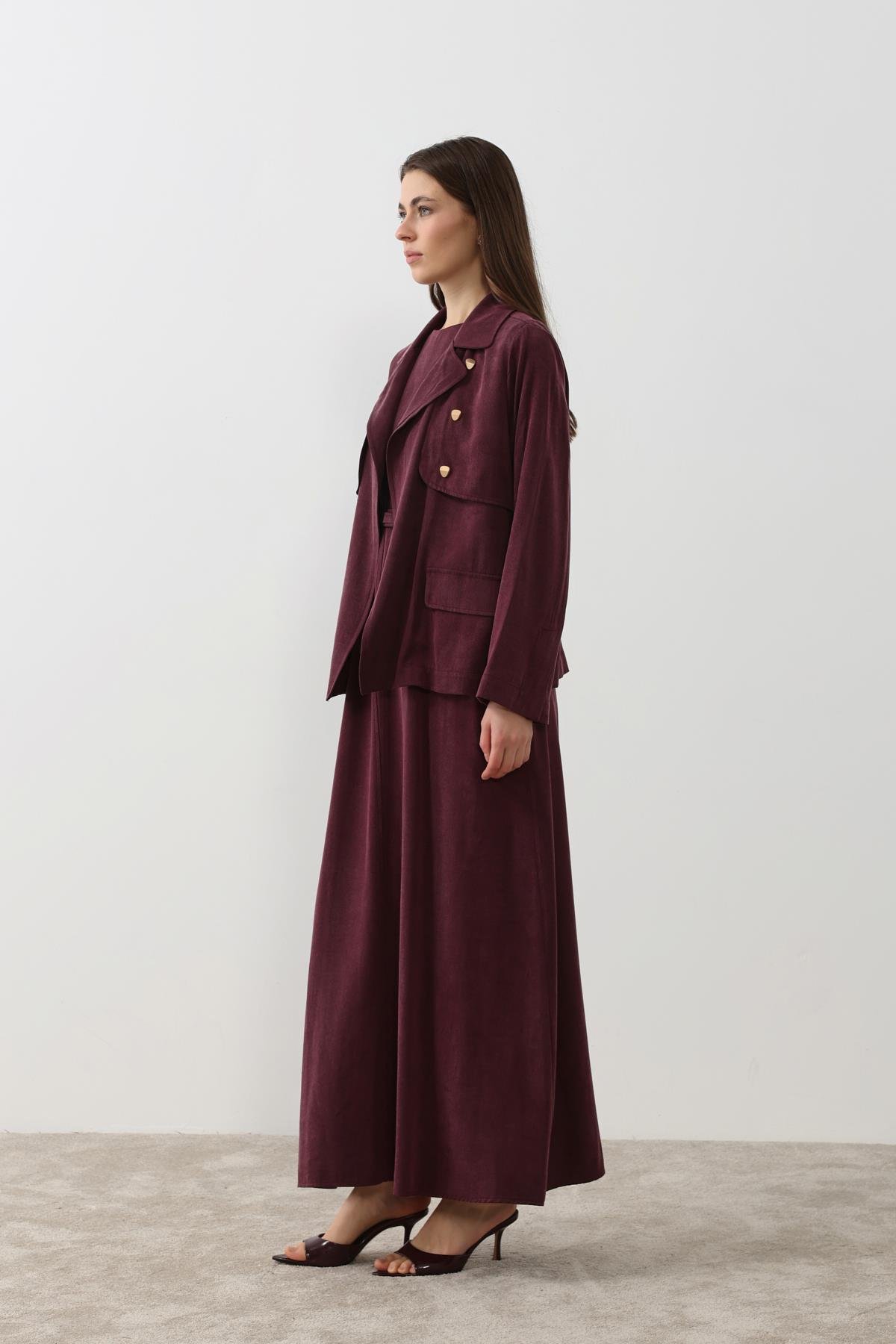 Riva Özel Çıtçıtlı İçlik Elbiseli Takım MÜRDÜM