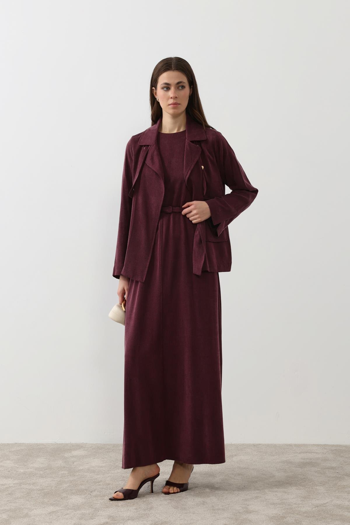 Riva Özel Çıtçıtlı İçlik Elbiseli Takım MÜRDÜM