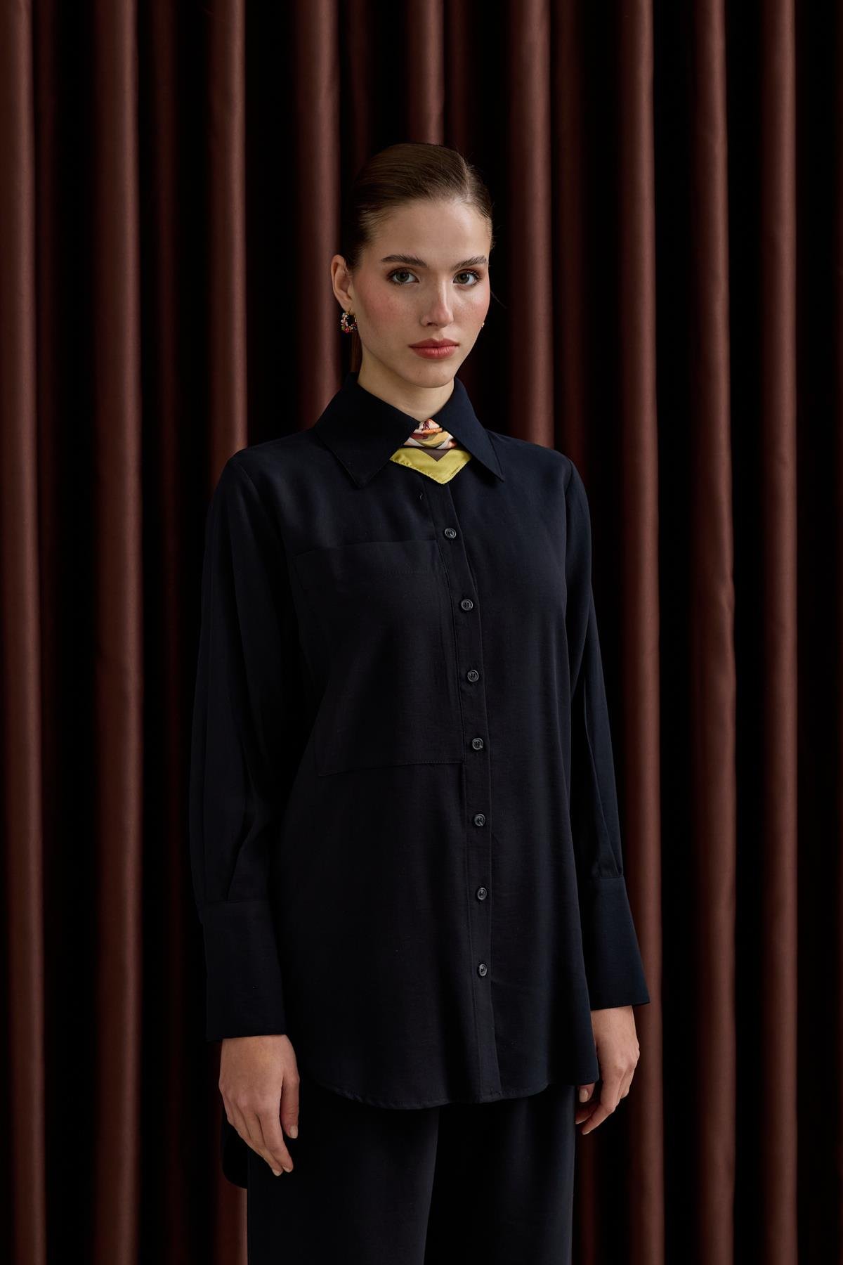 Soley Büyük Cepli Düğmeli Pantolonlu Takım SİYAH