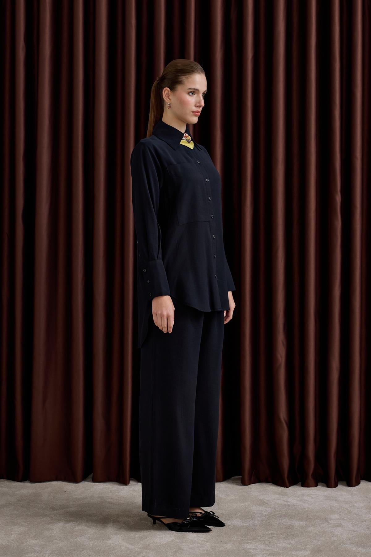 Soley Büyük Cepli Düğmeli Pantolonlu Takım SİYAH