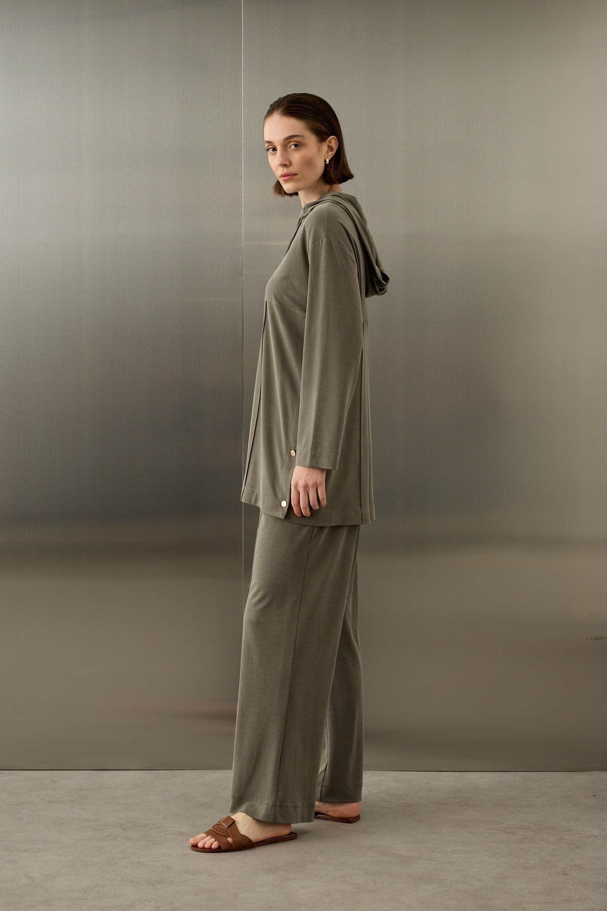 Stone Örme Rayon Eşofman Pantolonlu Takım HAKİ