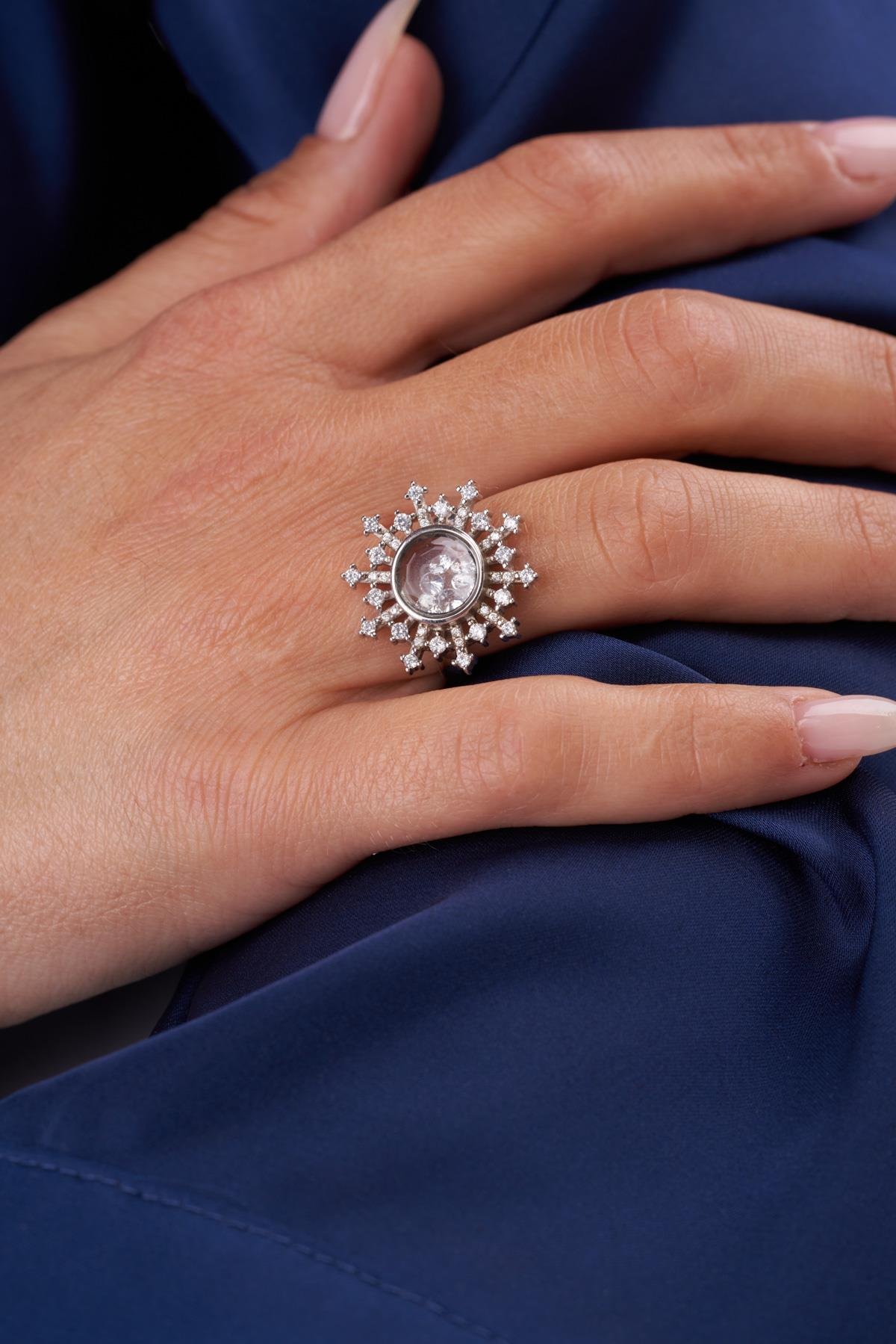 Yüzük ortası camlı içi taşlı swarovski