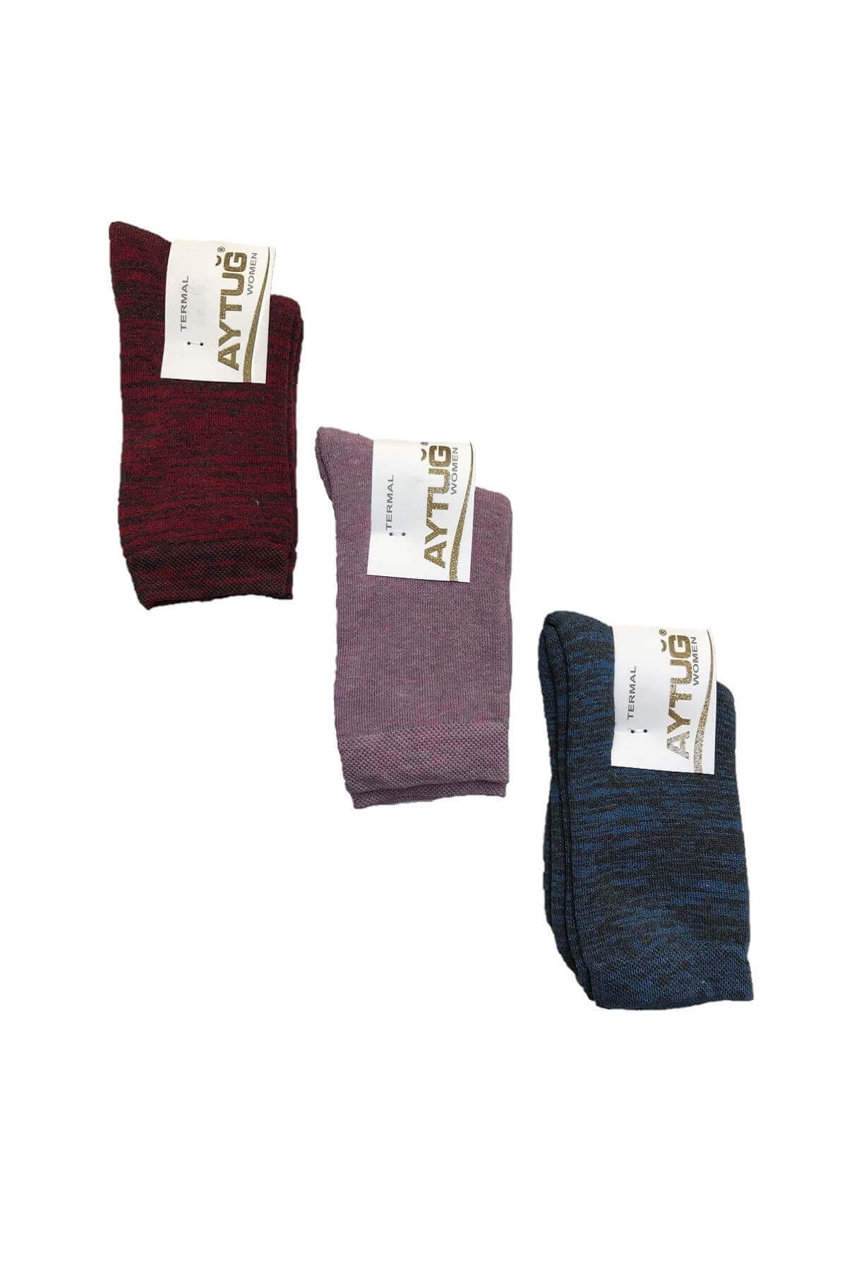 Aytuğ Kadın Renkli Kışlık Termal Soket Çorap 3'lü Paket