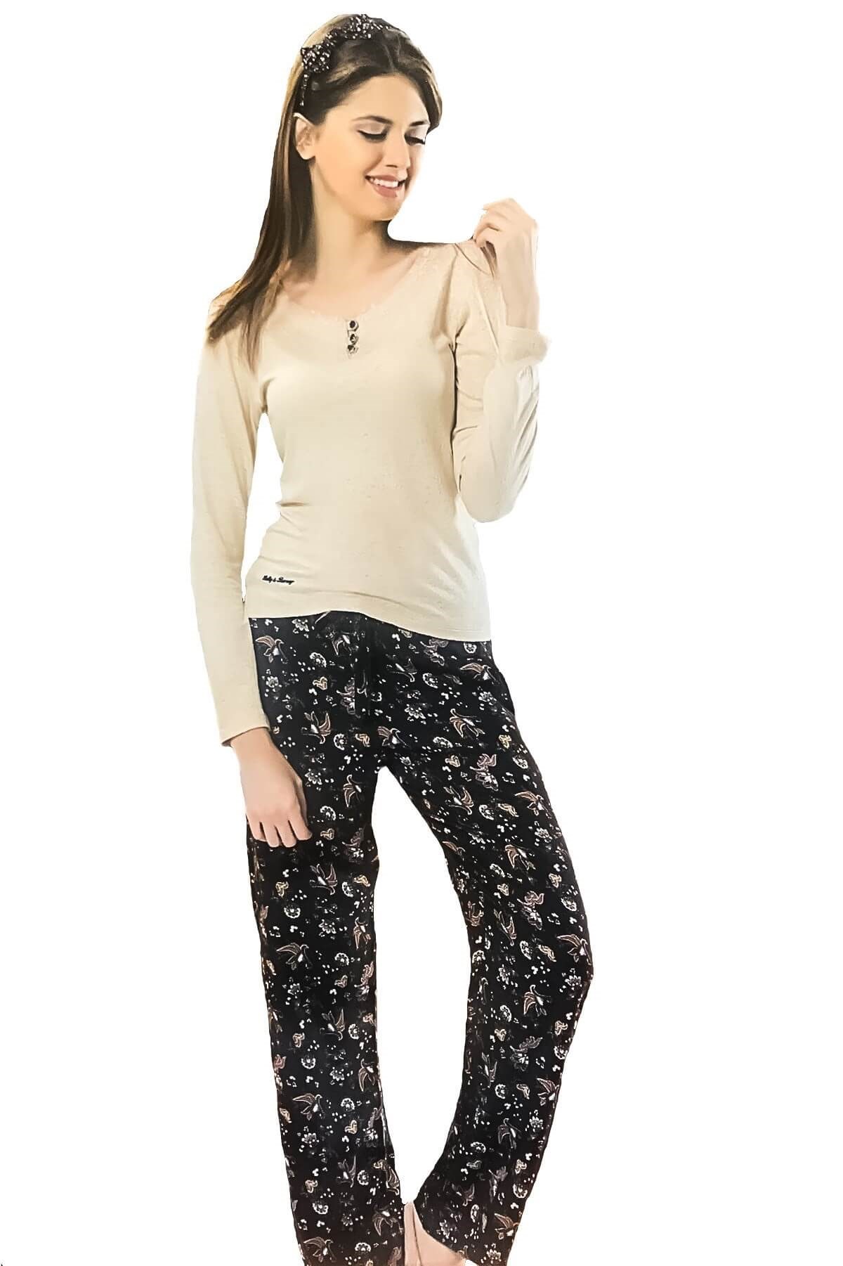 Betty & Barney Kadın Kışlık Modal Pijama Takımı Bej - 1230