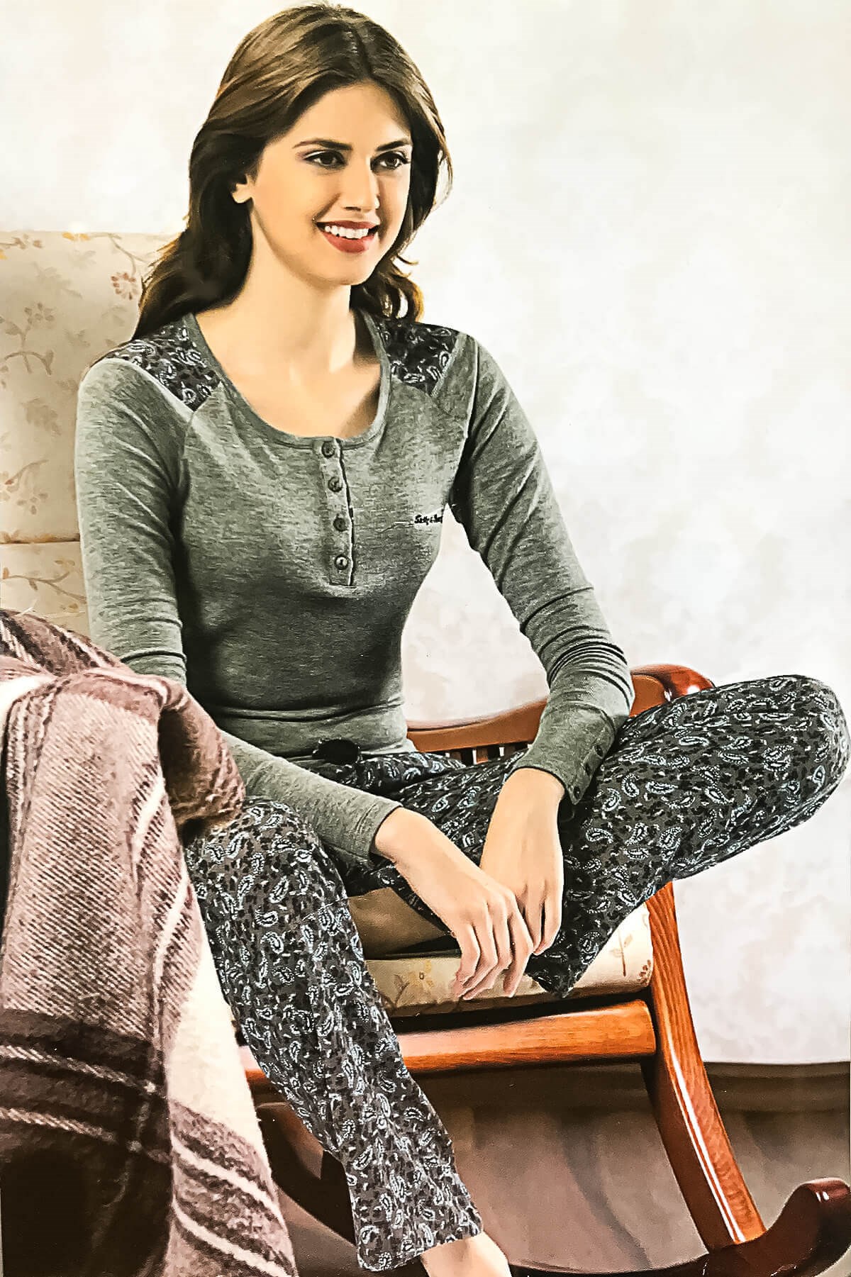 Betty & Barney Kadın Kışlık Pijama Takımı Gri - 1236