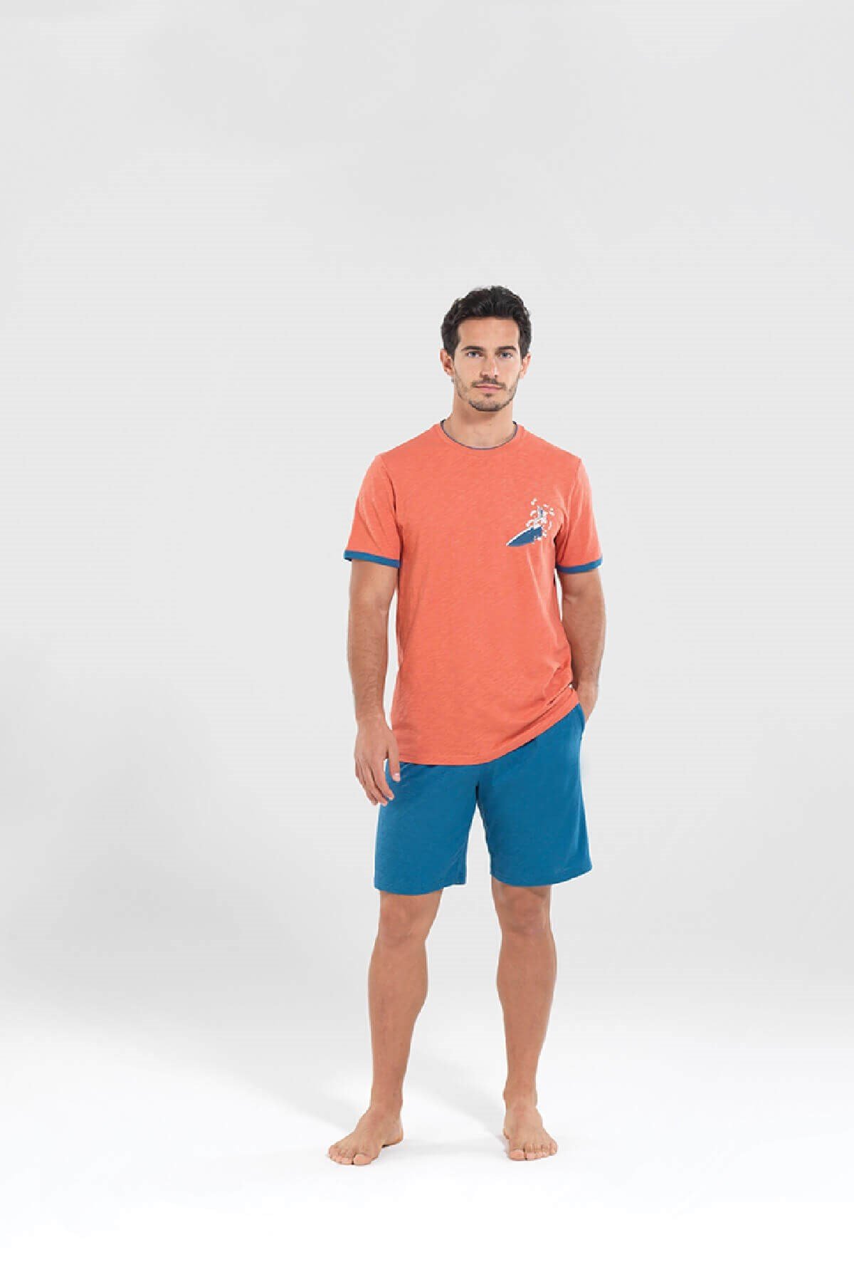 Blackspade %100 Pamuk Yazlık Erkek Şort Takımı - Mercan