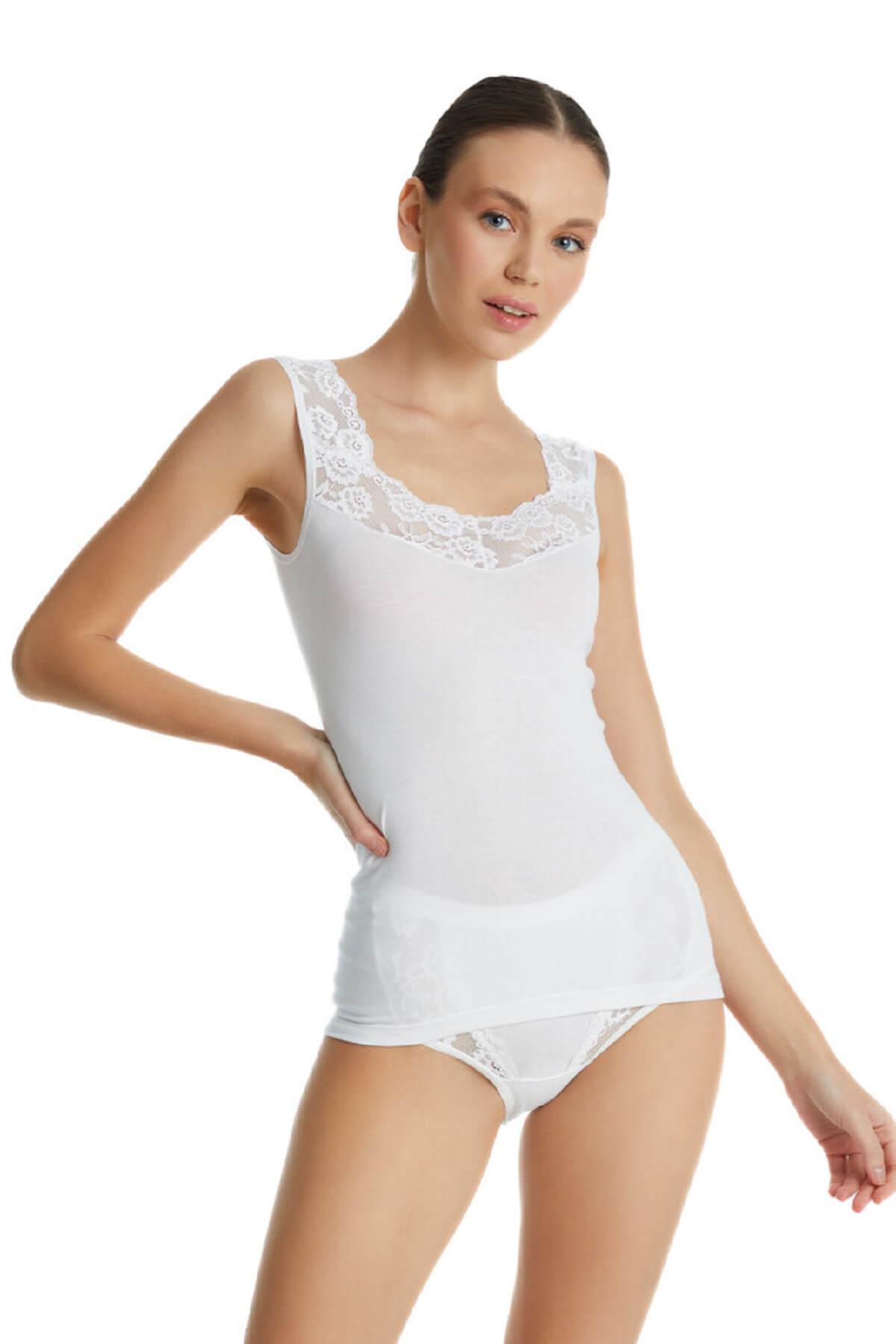 Blackspade 1957 Kadın %97 Pamuklu Dantelli Kalın Askılı Atlet