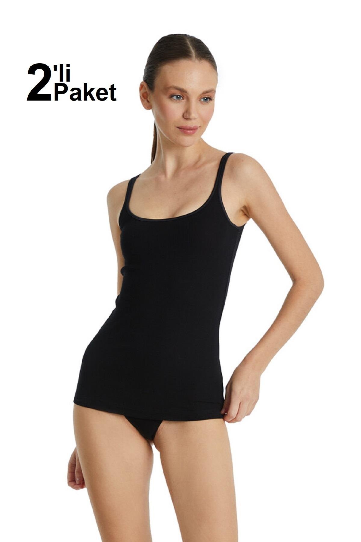 Blackspade 2'li Paket Kadın %96 Organik Pamuk ( Cotton ) Ribana Fine Atlet