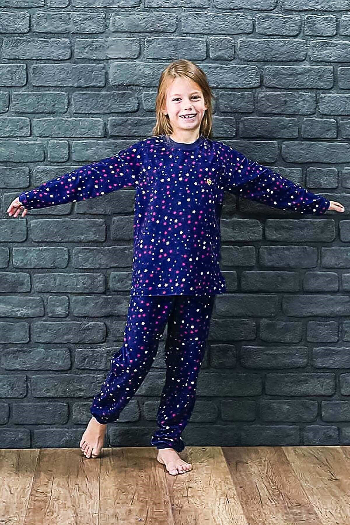 Blackspade 6137 Kışlık Kız Çocuk Yıldız Baskılı 1. Sınıf Polar Pijama Takımı