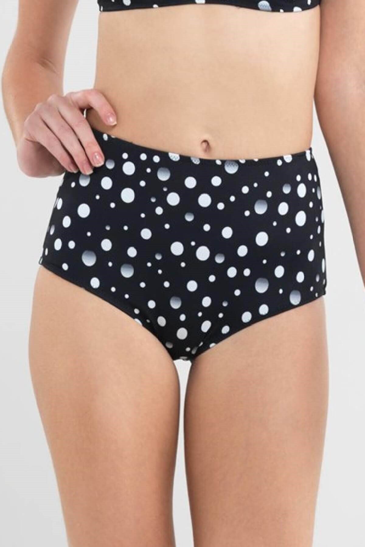 Blackspade Baloncuk Baskılı Siyah Yüksek Bel Bikini Altı