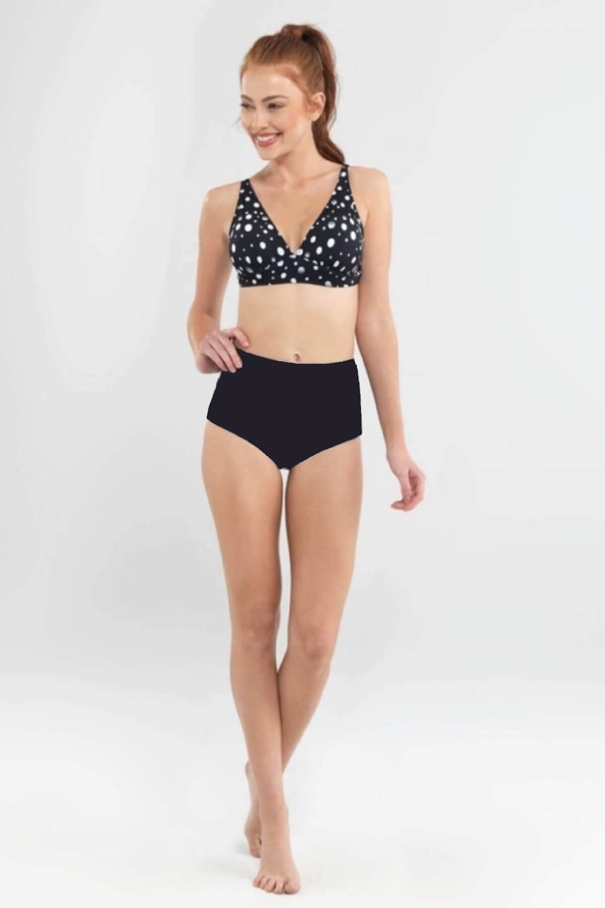 Blackspade Kadın Yüksek Bel Puantiyeli Siyah Bikini Takımı