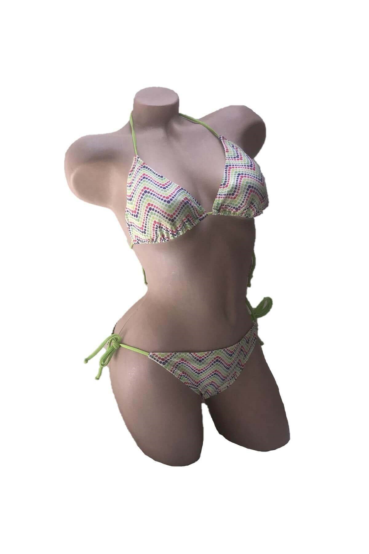 Dagi Boyundan Bağlı Fıstık Yeşili Üçgen Bikini Takımı