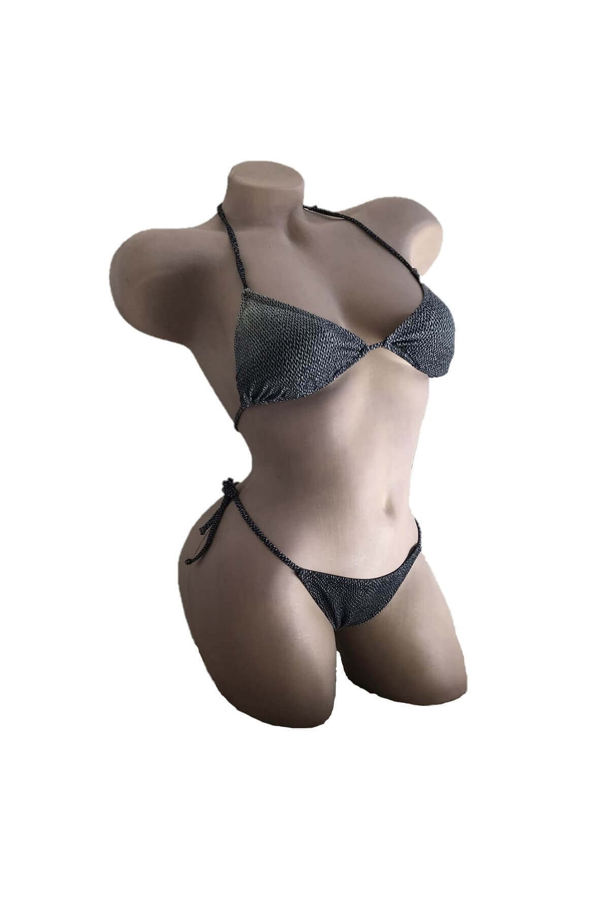 Dagi Boyundan Bağlı Füme Üçgen Bikini Takımı