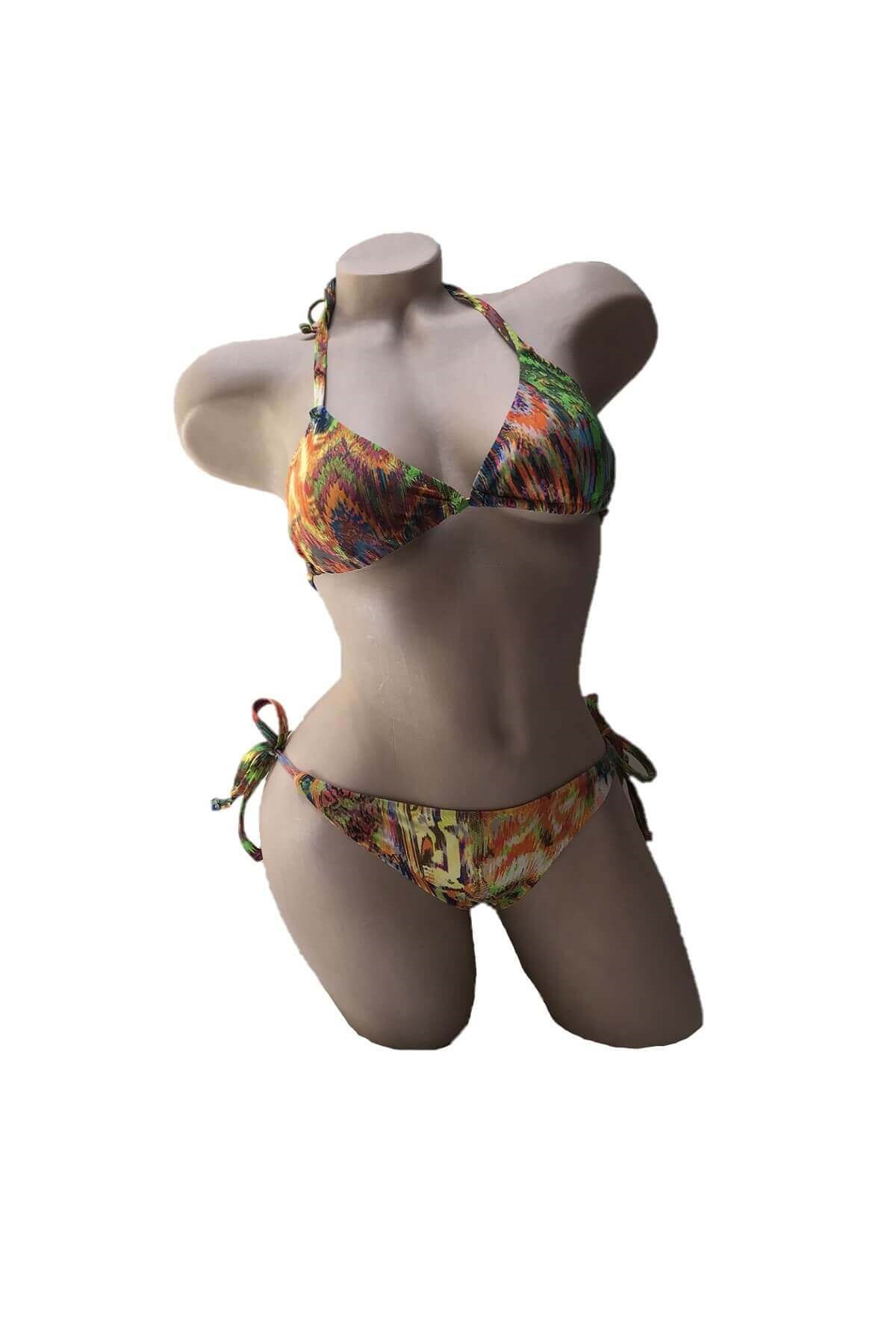 Dagi Boyundan Bağlı Sarı Yeşil Üçgen Bikini Takımı