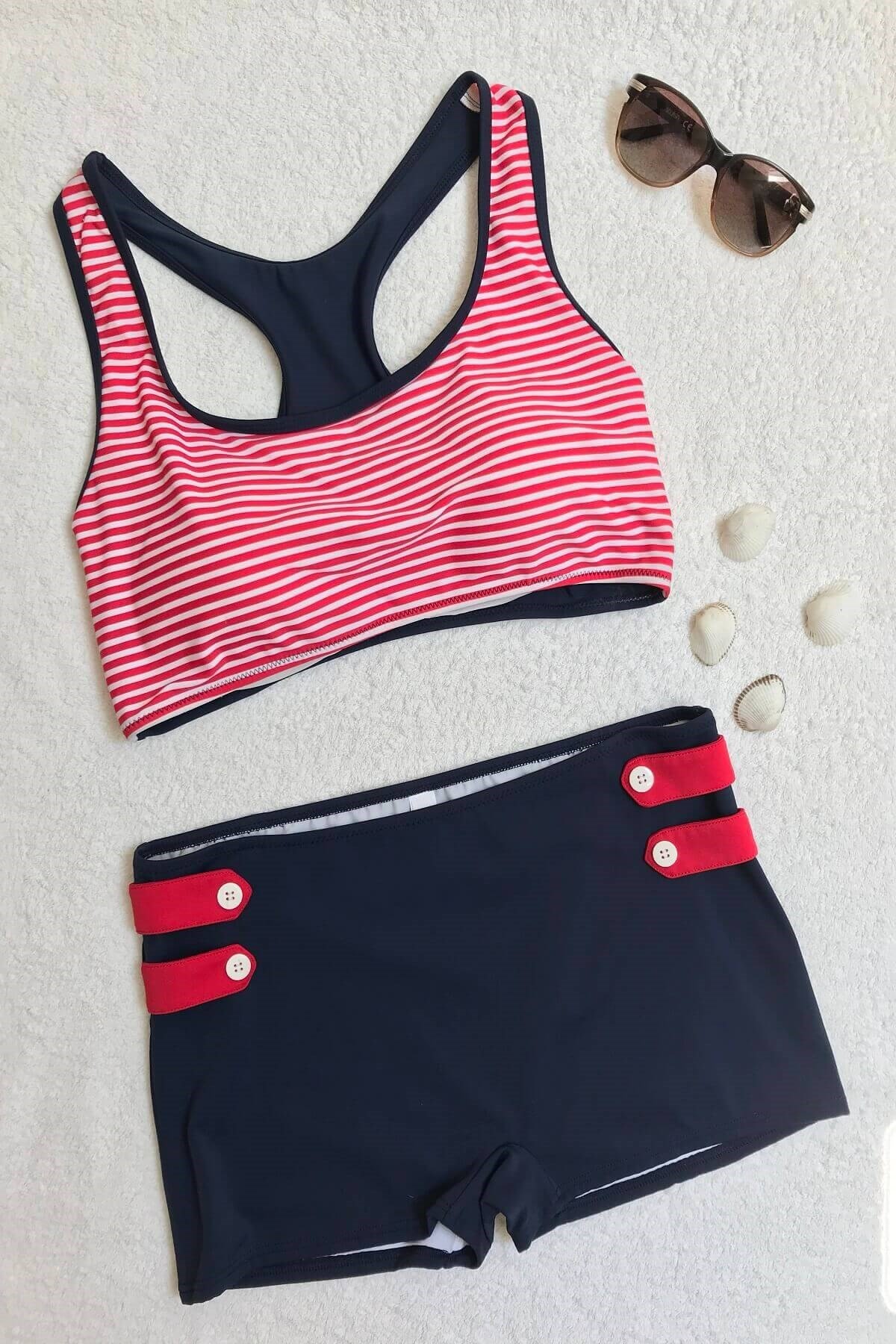 Dagi Kadın Şortlu Yüzücü Kırmızı Bikini Takımı