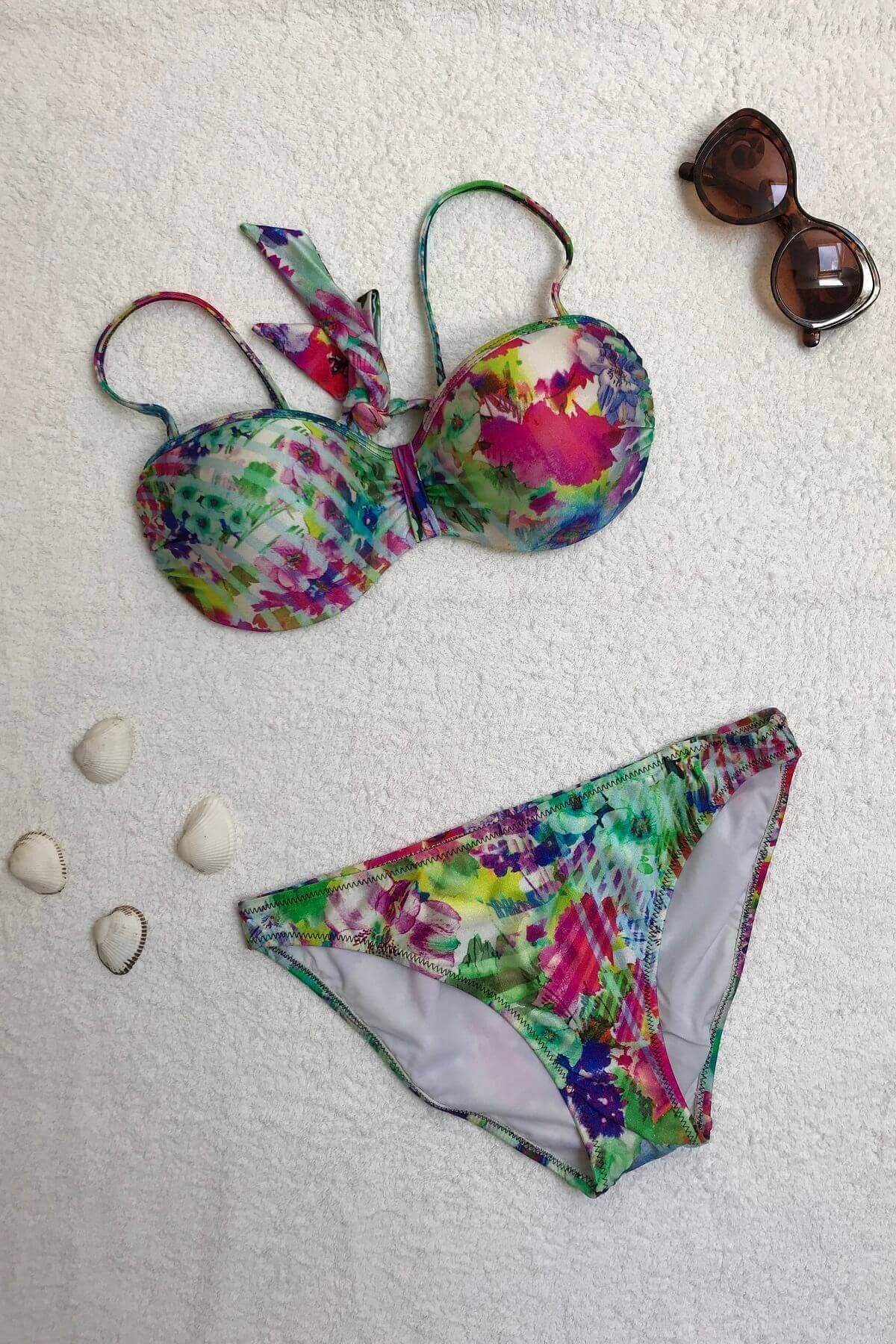 Dagi Straplez Destekli Push-Up Çiçekli Bikini Takımı