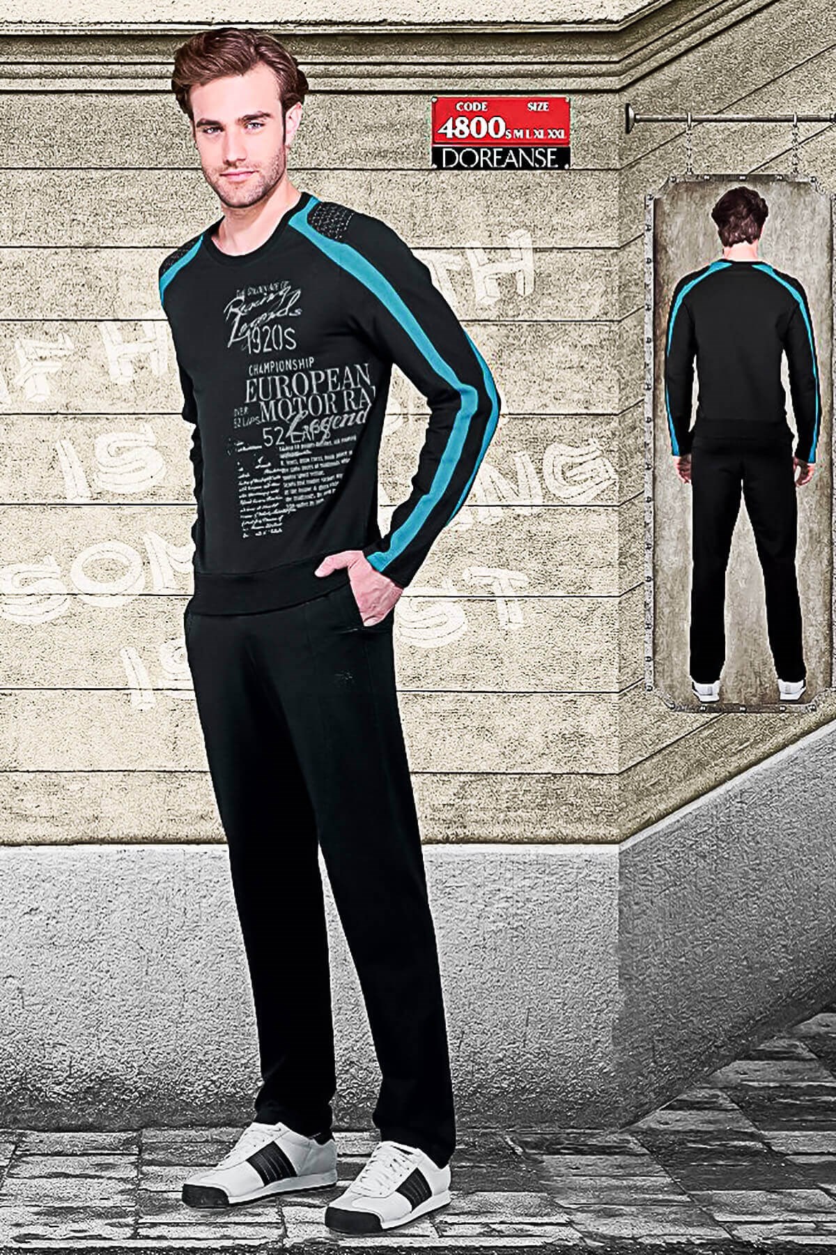 Doreanse Erkek Uzun Kol Yuvarlak Yaka Eşofman Takımı Siyah 4800