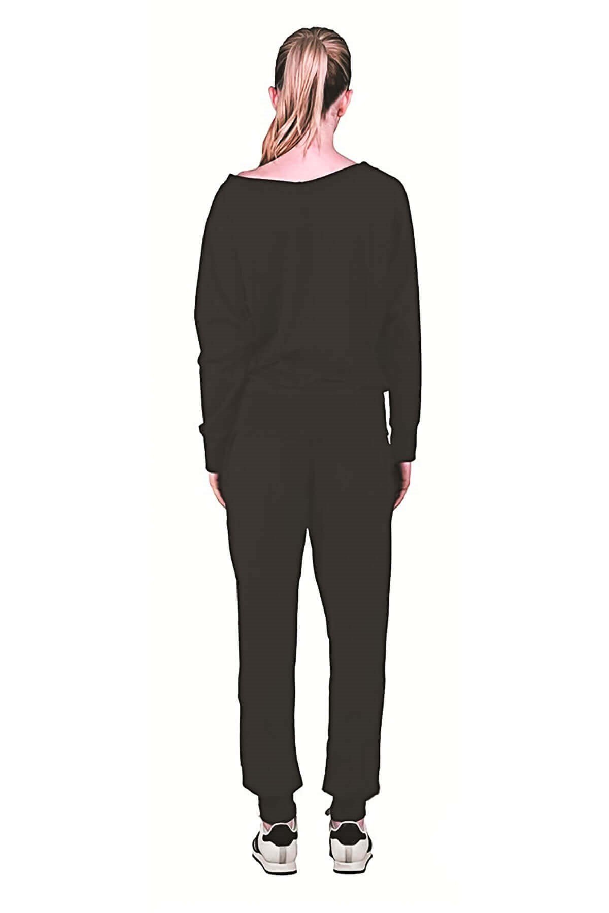 Doreanse Kadın Kapamasız Uzun Kol Açık Yaka Eşofman Takımı Siyah 4260