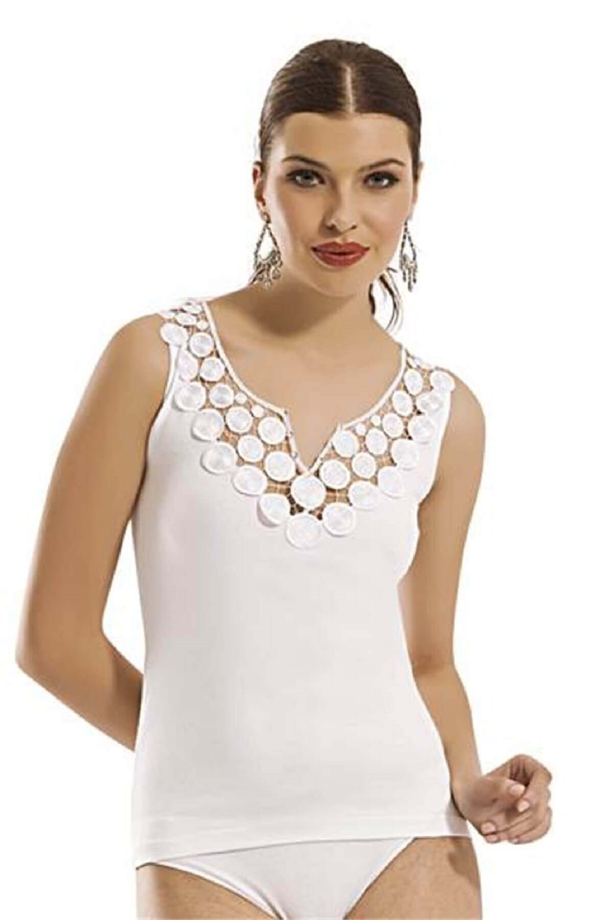 Erdem 2140 - %92 Pamuk Kadın Kalın Askılı Dantel Detaylı Atlet