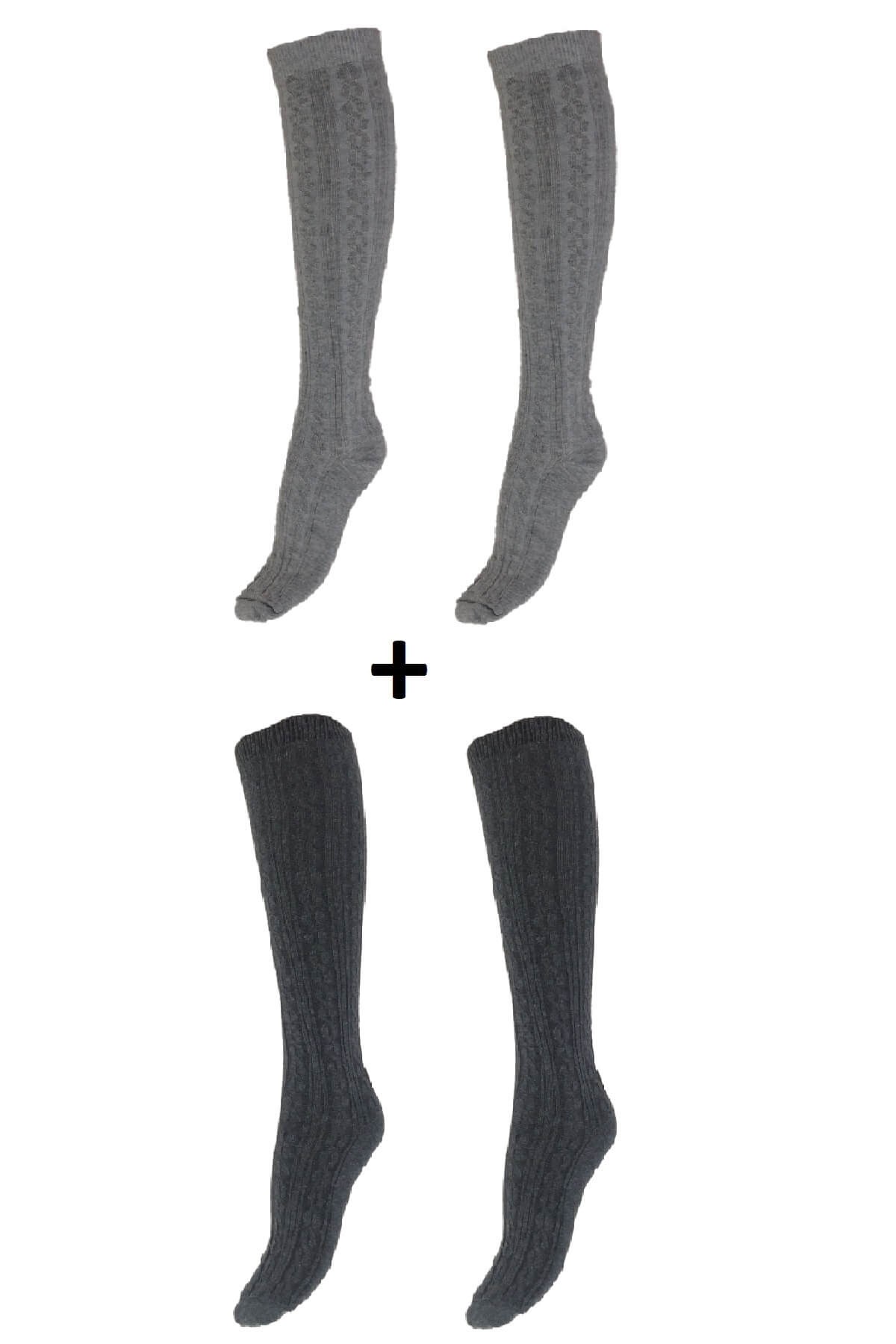 Kadın Pamuklu ( Cotton ) 2'li Paket Kışlık Diz Altı Çorap