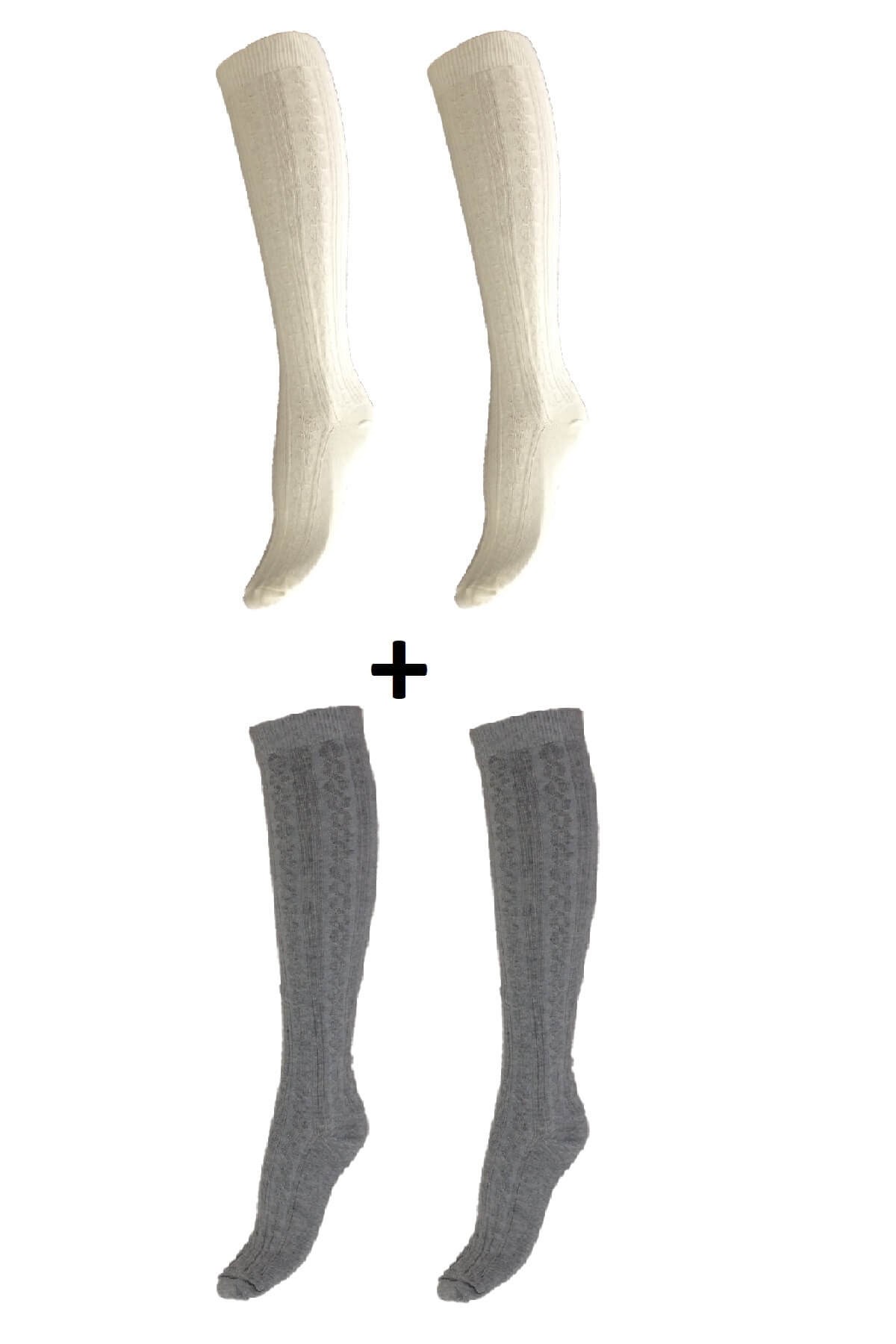 Kadın Pamuklu ( Cotton ) 2'li Paket Kışlık Diz Altı Çorap