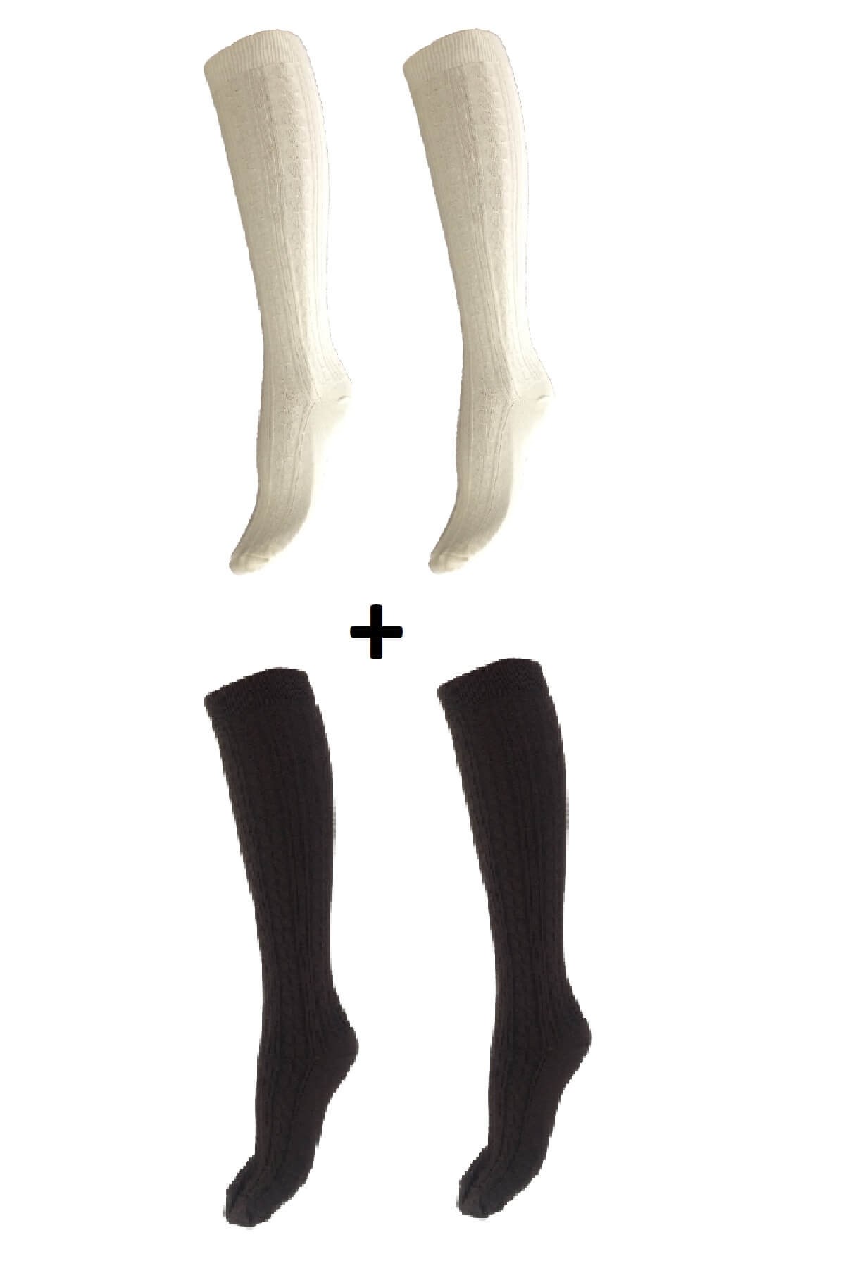 Kadın Pamuklu ( Cotton ) 2'li Paket Kışlık Diz Altı Çorap