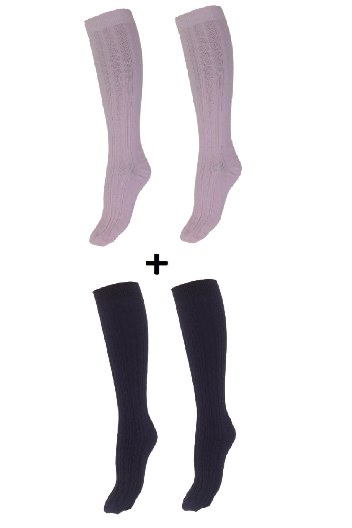 Kadın Pamuklu ( Cotton ) 2'li Paket Kışlık Diz Altı Çorap