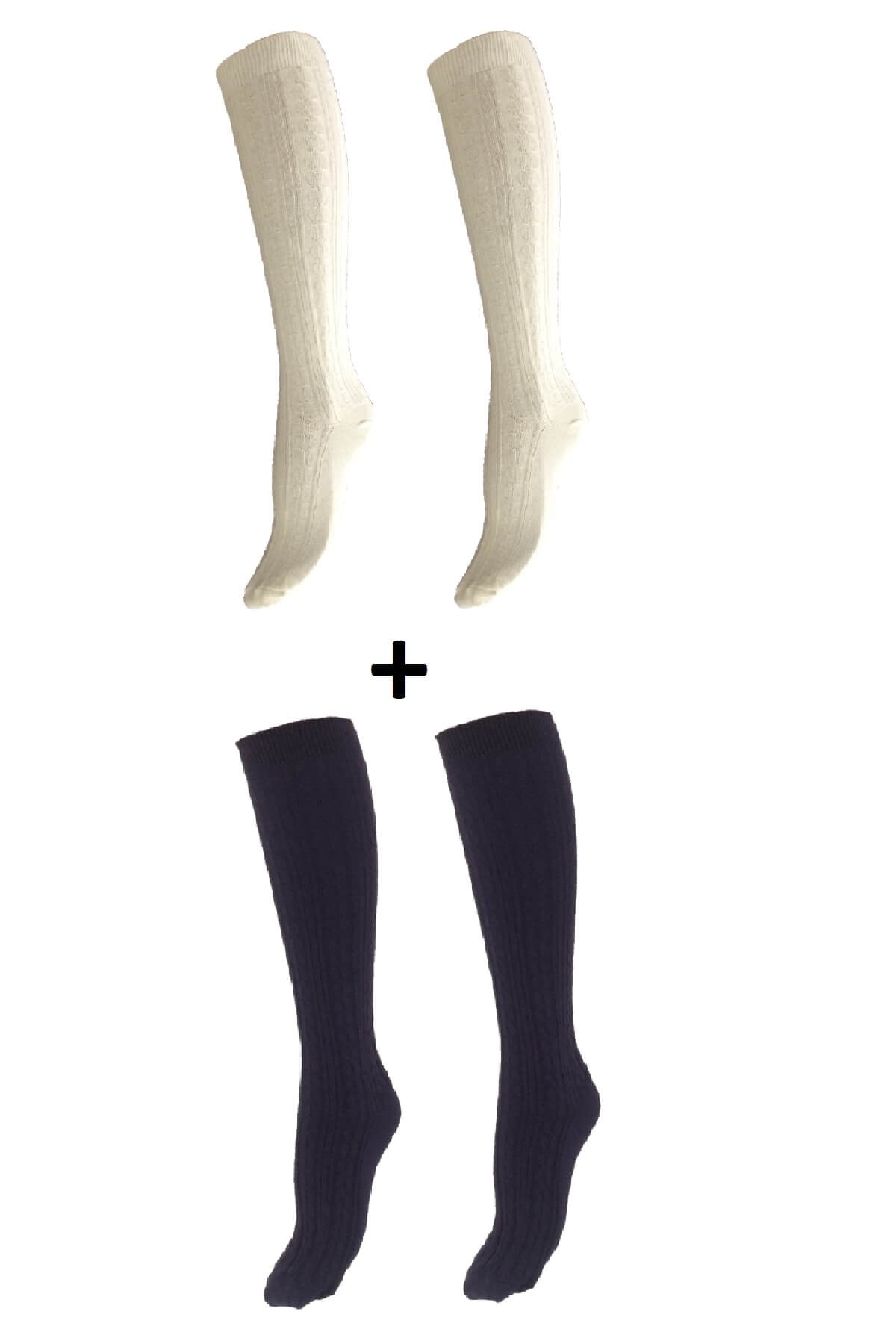 Kadın Pamuklu ( Cotton ) 2'li Paket Kışlık Diz Altı Çorap
