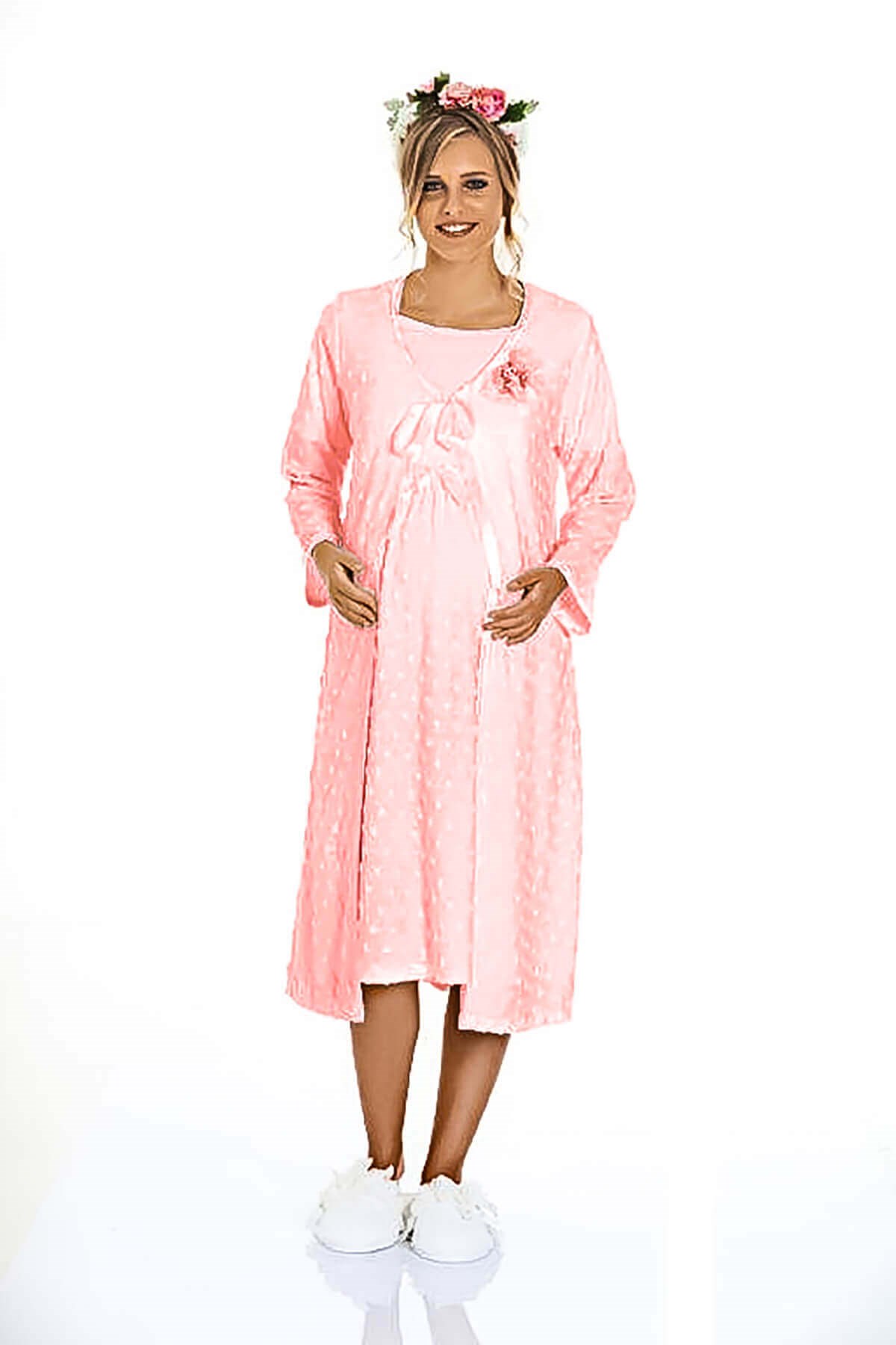 Limissi Kadın %80 Pamuk Uzun Kol Hamile Sabahlık