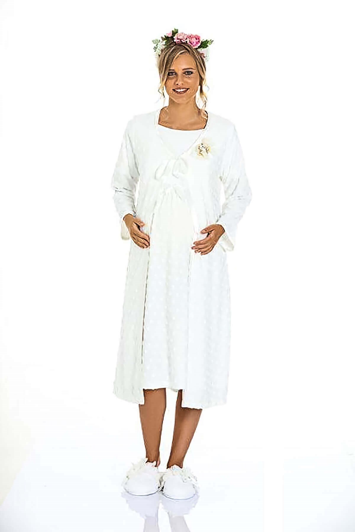 Limissi Kadın %80 Pamuk Uzun Kol Hamile Sabahlık