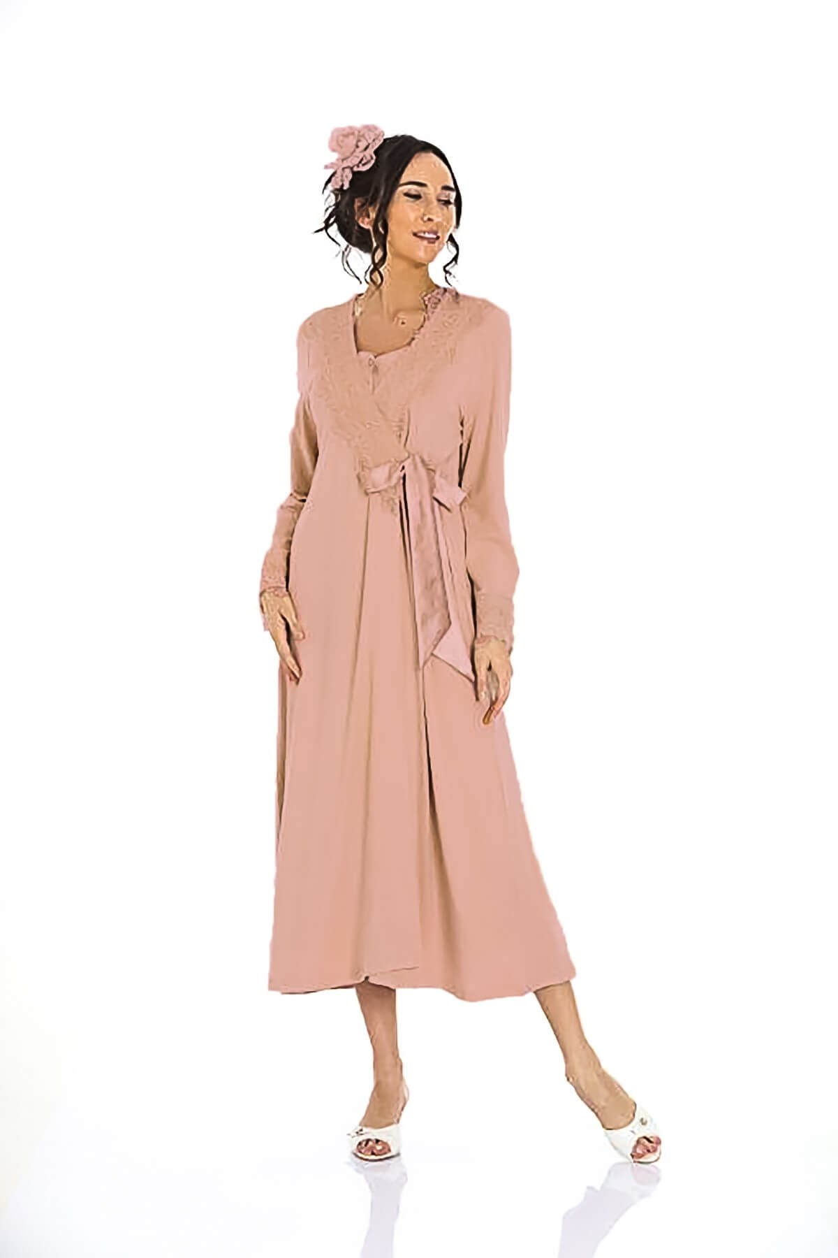 Limissi Kadın Uzun Kol Güpür Detaylı Sabahlık