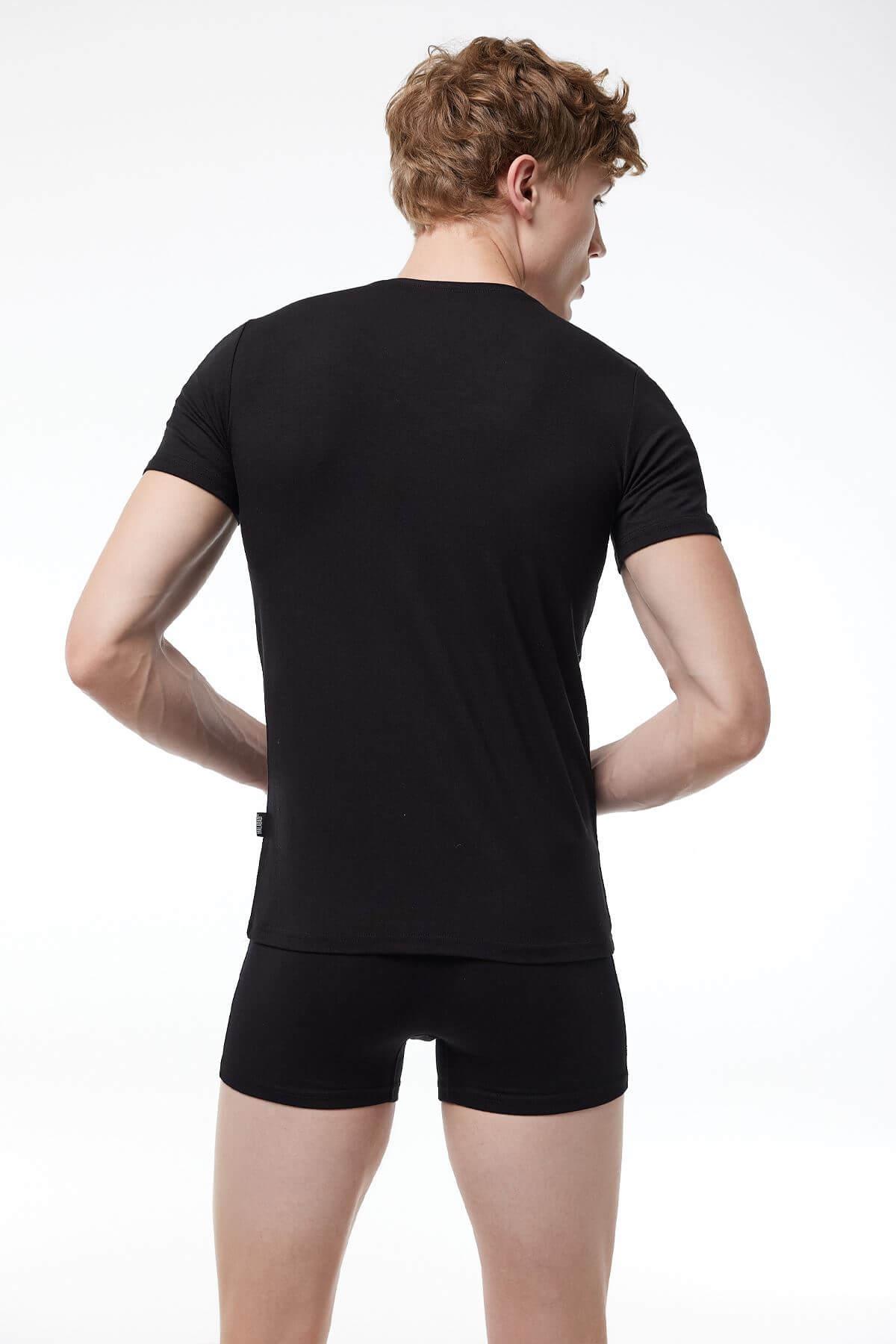 Malabadi 032 Erkek Modal V Yaka Kısa Kol Body & Likralı T-Shirt