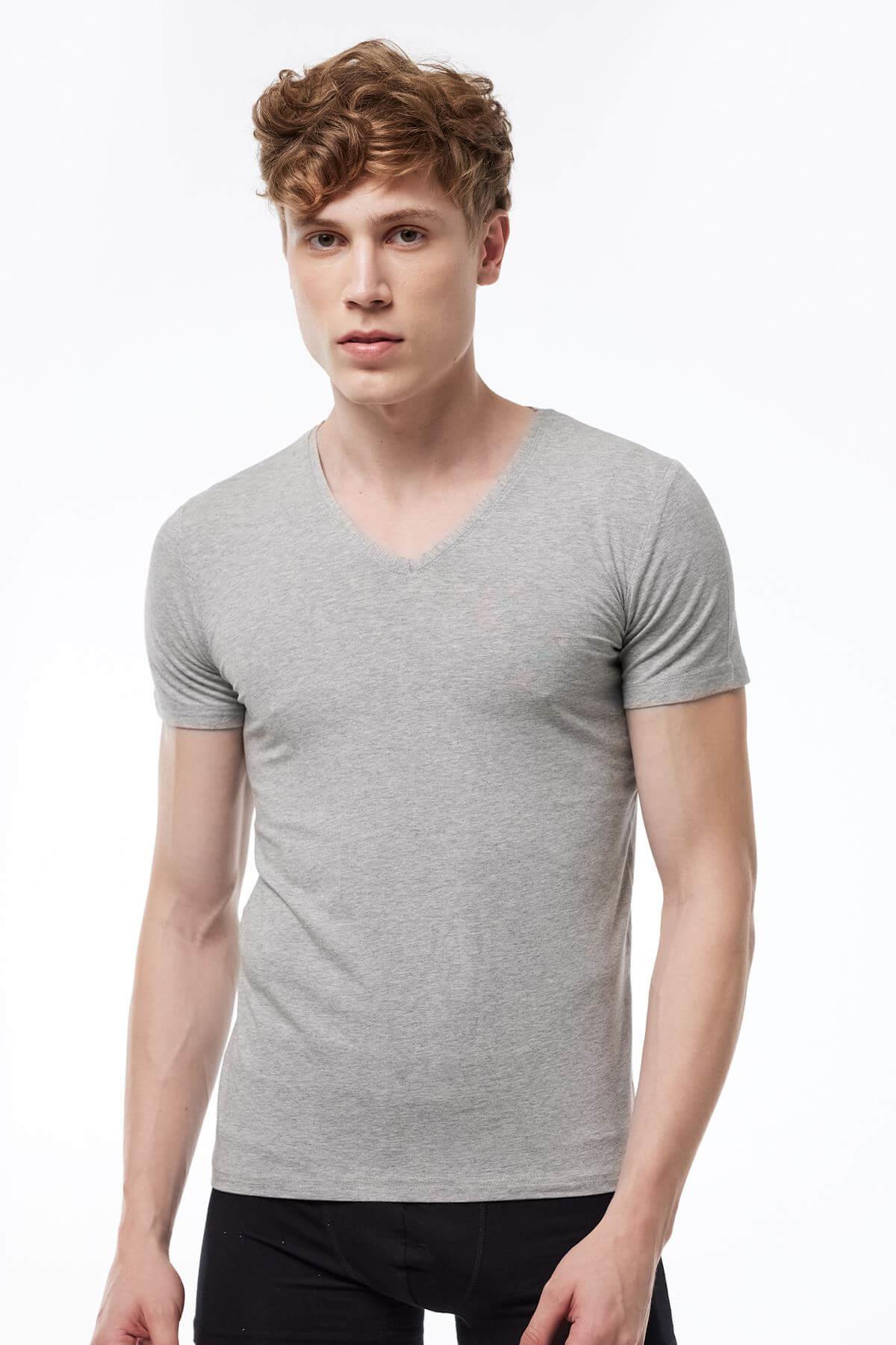 Malabadi 032 Erkek Modal V Yaka Kısa Kol Body & Likralı T-Shirt