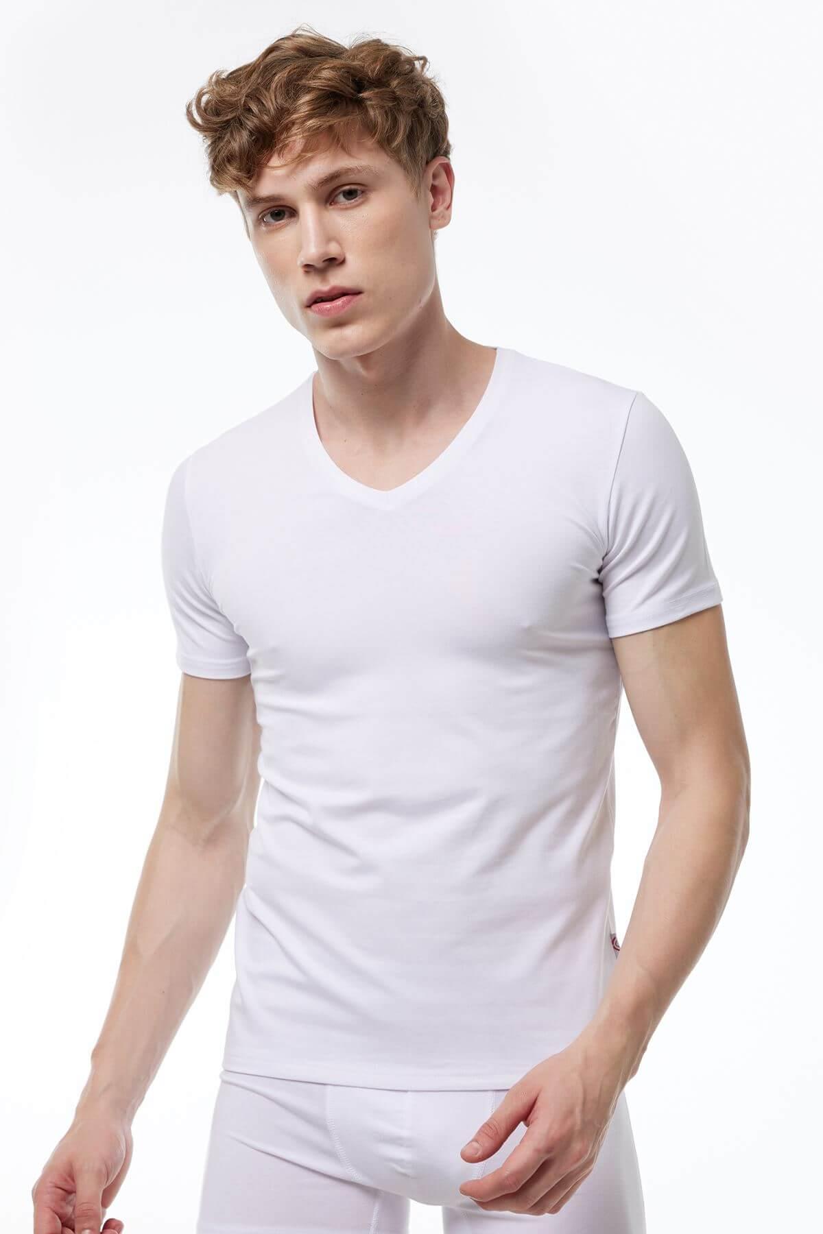 Malabadi 032 Erkek Modal V Yaka Kısa Kol Body & Likralı T-Shirt