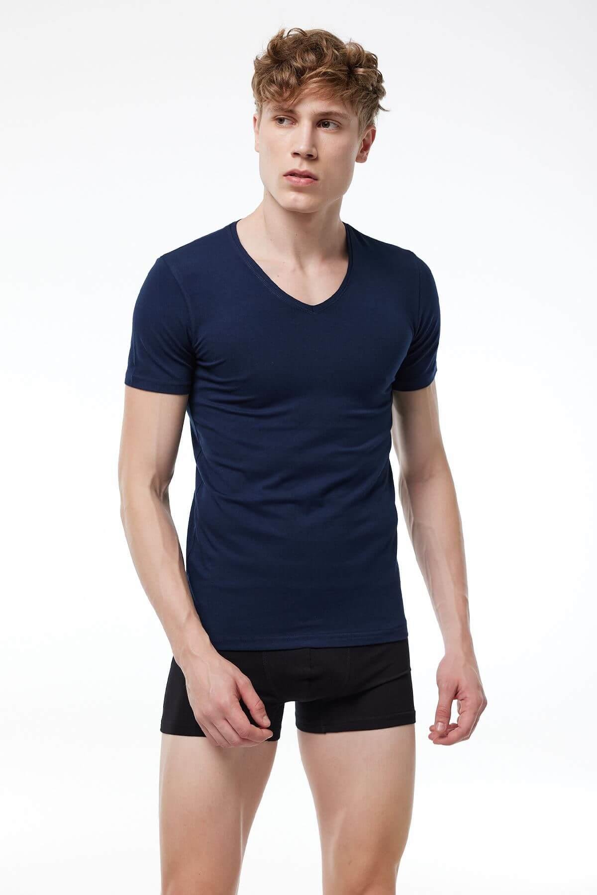 Malabadi 032 Erkek Modal V Yaka Kısa Kol Body & Likralı T-Shirt