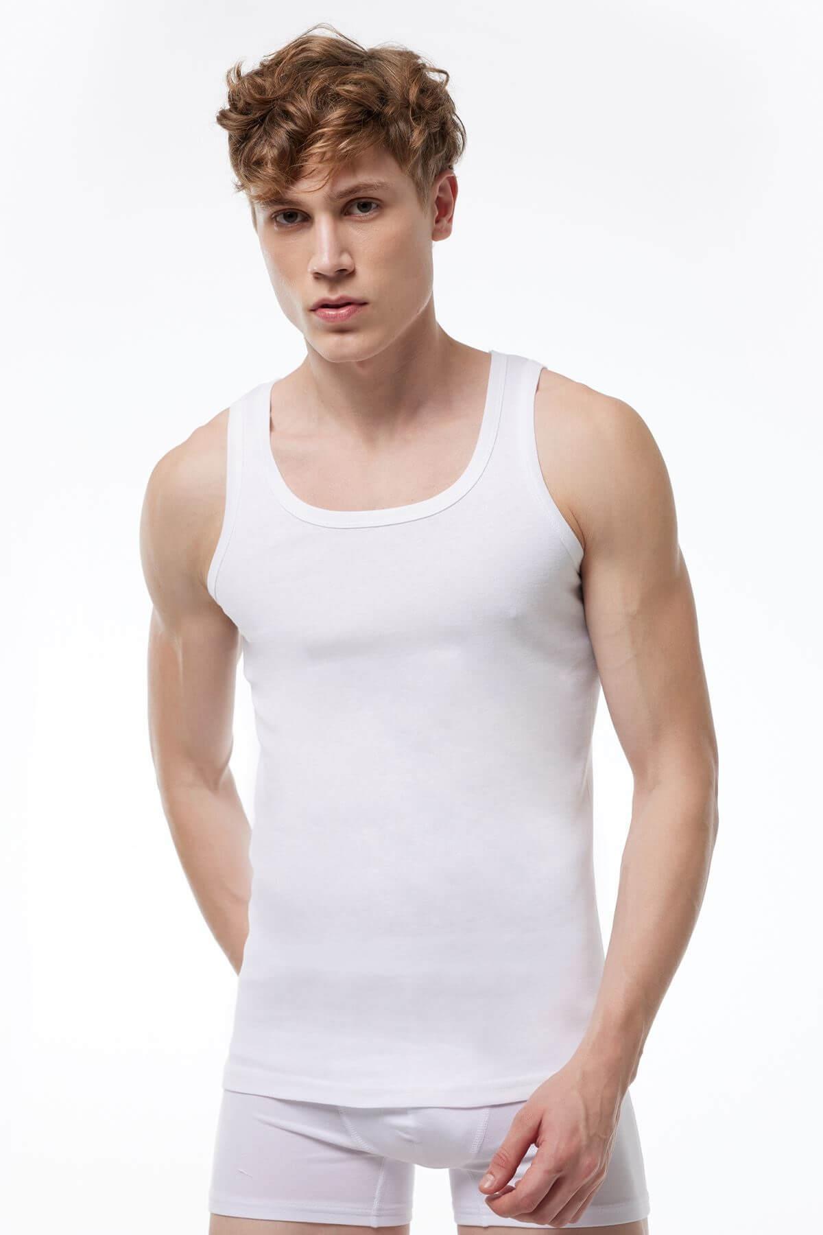 Malabadi 034 - 2 Li Erkek Beyaz %100 Pamuk Ribana Atlet