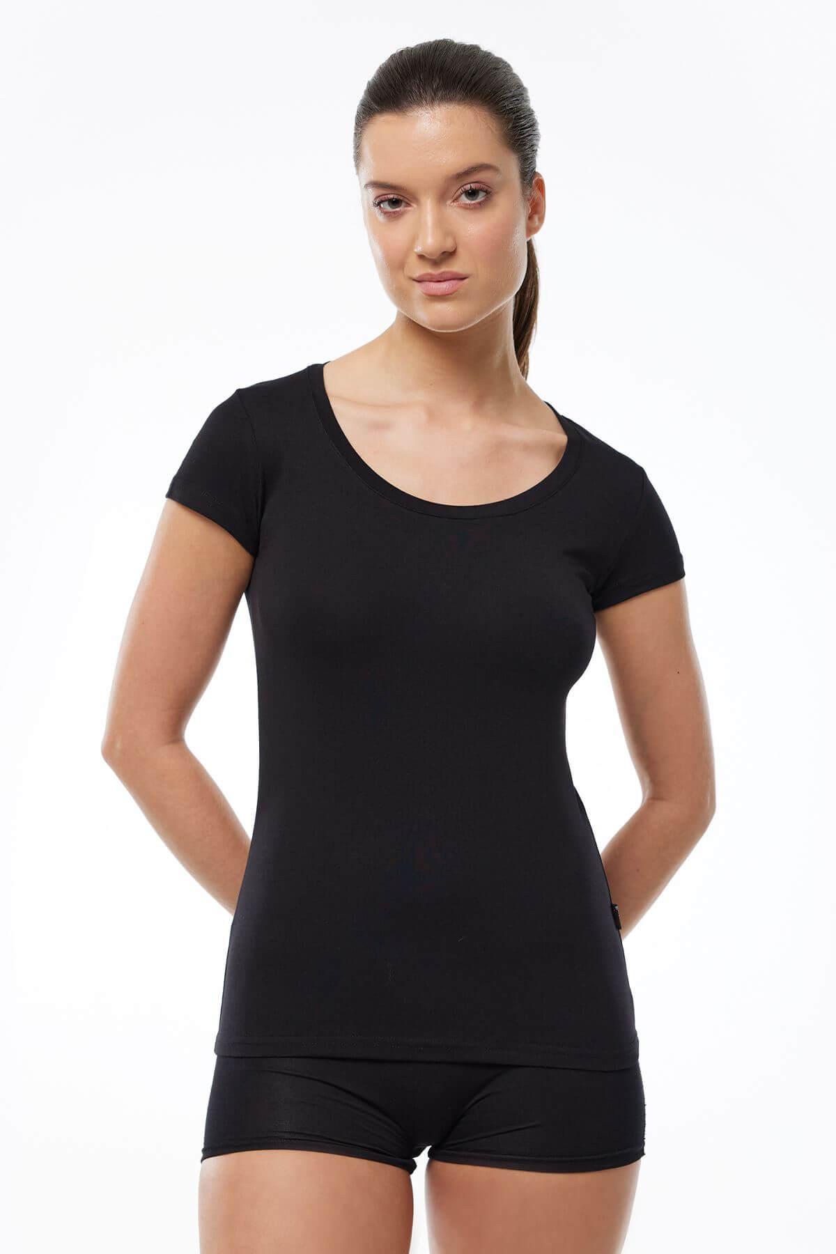 Malabadi 1035 Kadın Modal Kısa Kol Açık Yaka T-shirt & Body