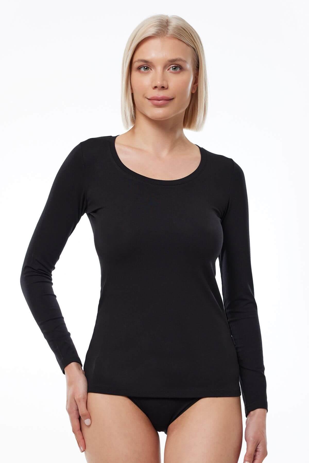 Malabadi 1038 Kadın Modal Açık Yaka Uzun Kol Body